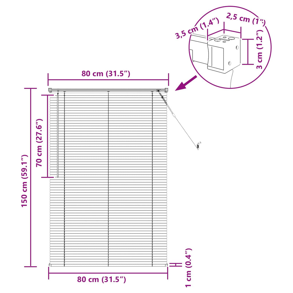 Jalousie Schwarz 150 x 80 cm 25 mm PVC