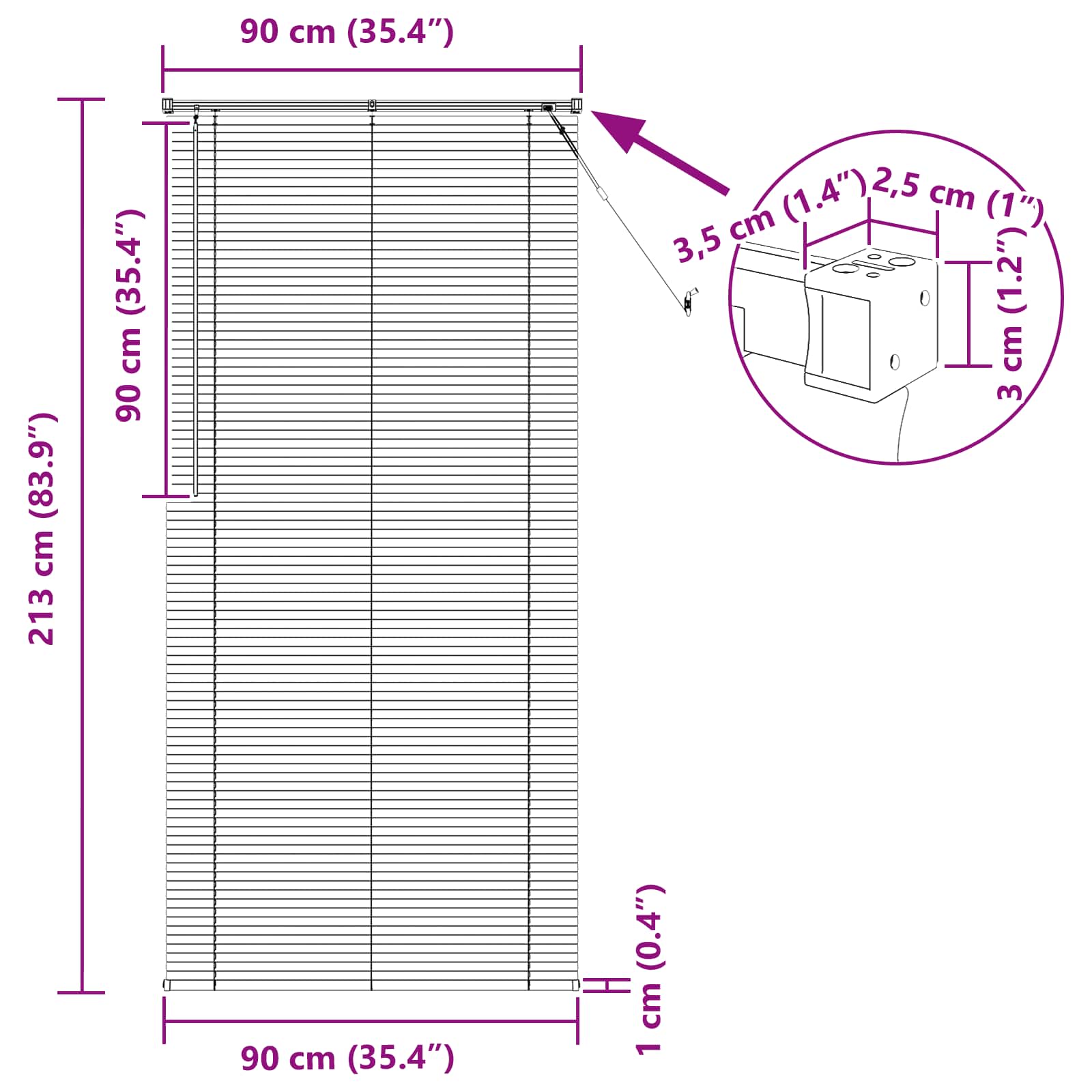 Jalousie Schwarz 213 x 90 cm 25 mm PVC