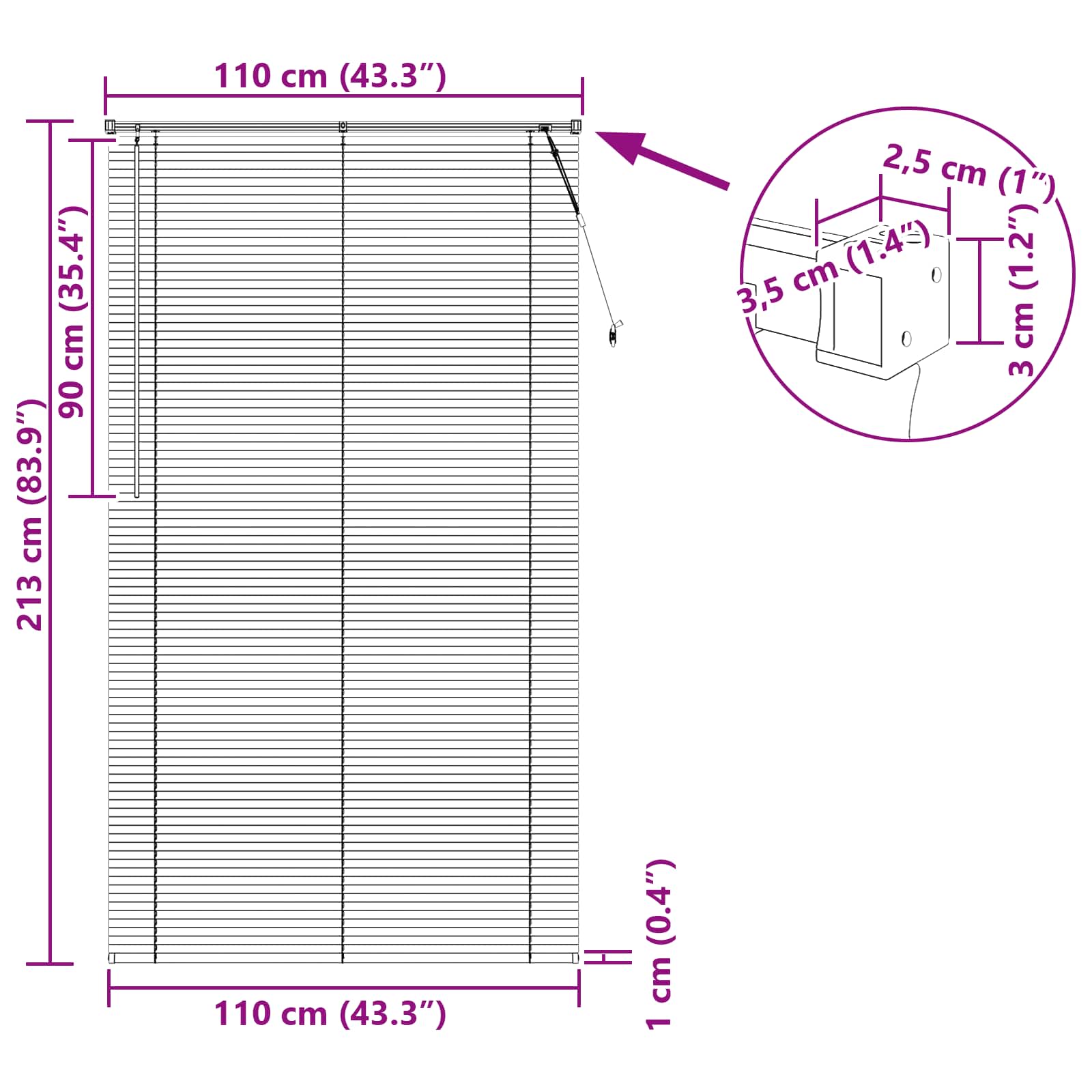 Jalousie Schwarz 213 x 110 cm 25 mm PVC