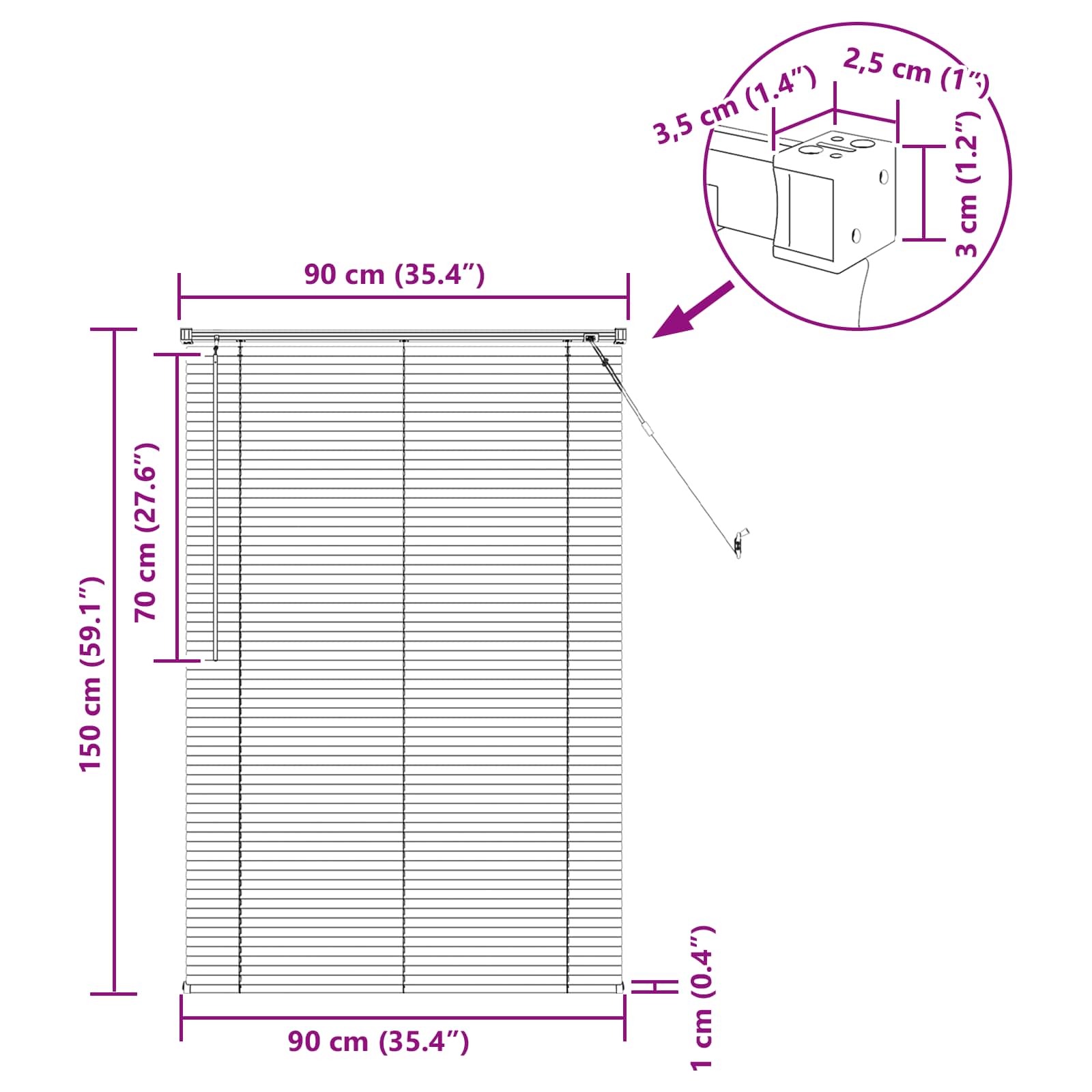 Jalousie Hellbraun mit Muster 150 x 90 cm 25 mm PVC