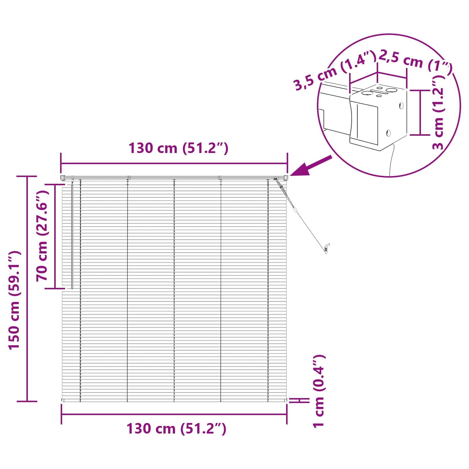 Jalousie Hellbraun mit Muster 150 x 130 cm 25 mm PVC
