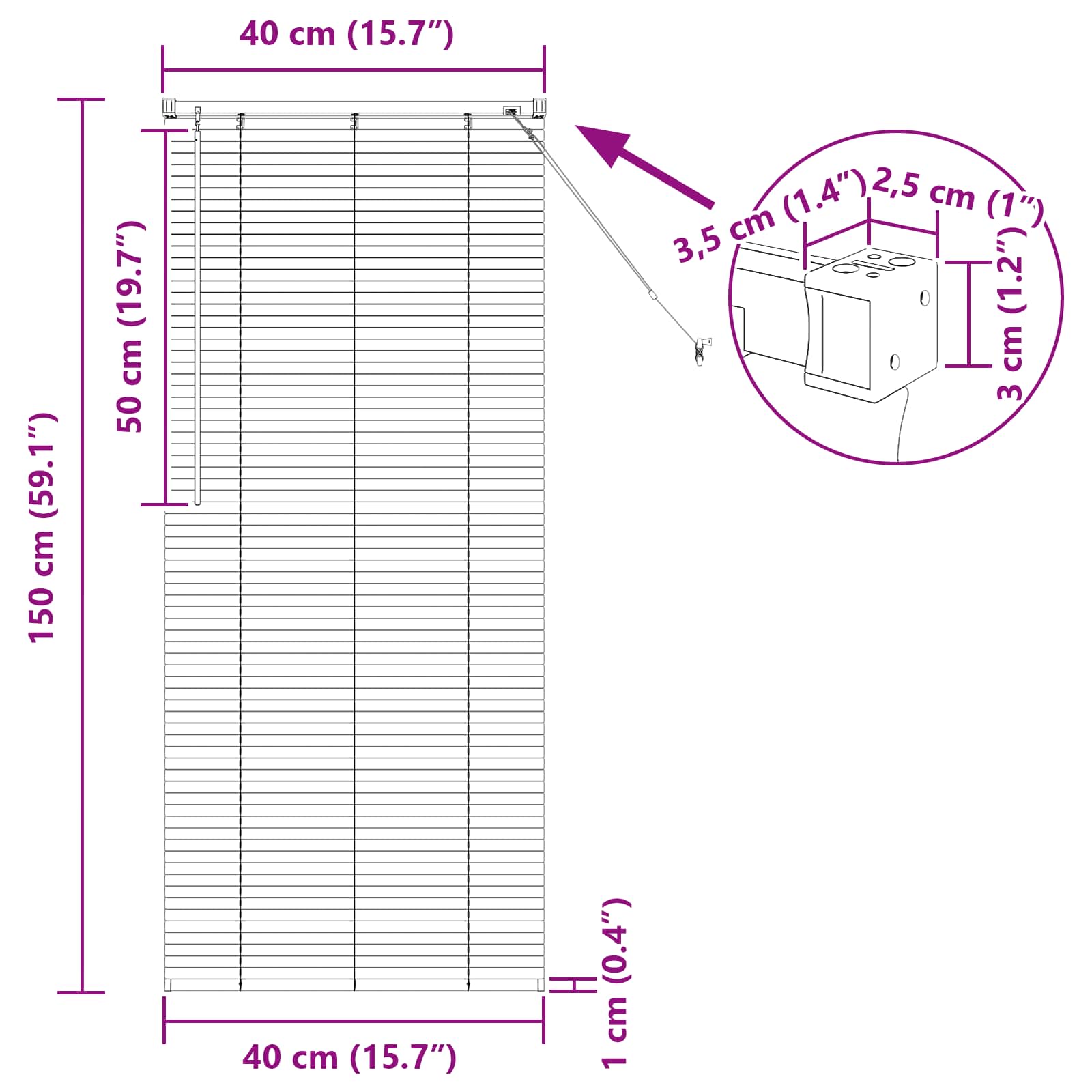 Jalousie Dunkelbraun mit Muster 150 x 40 cm 25 mm PVC