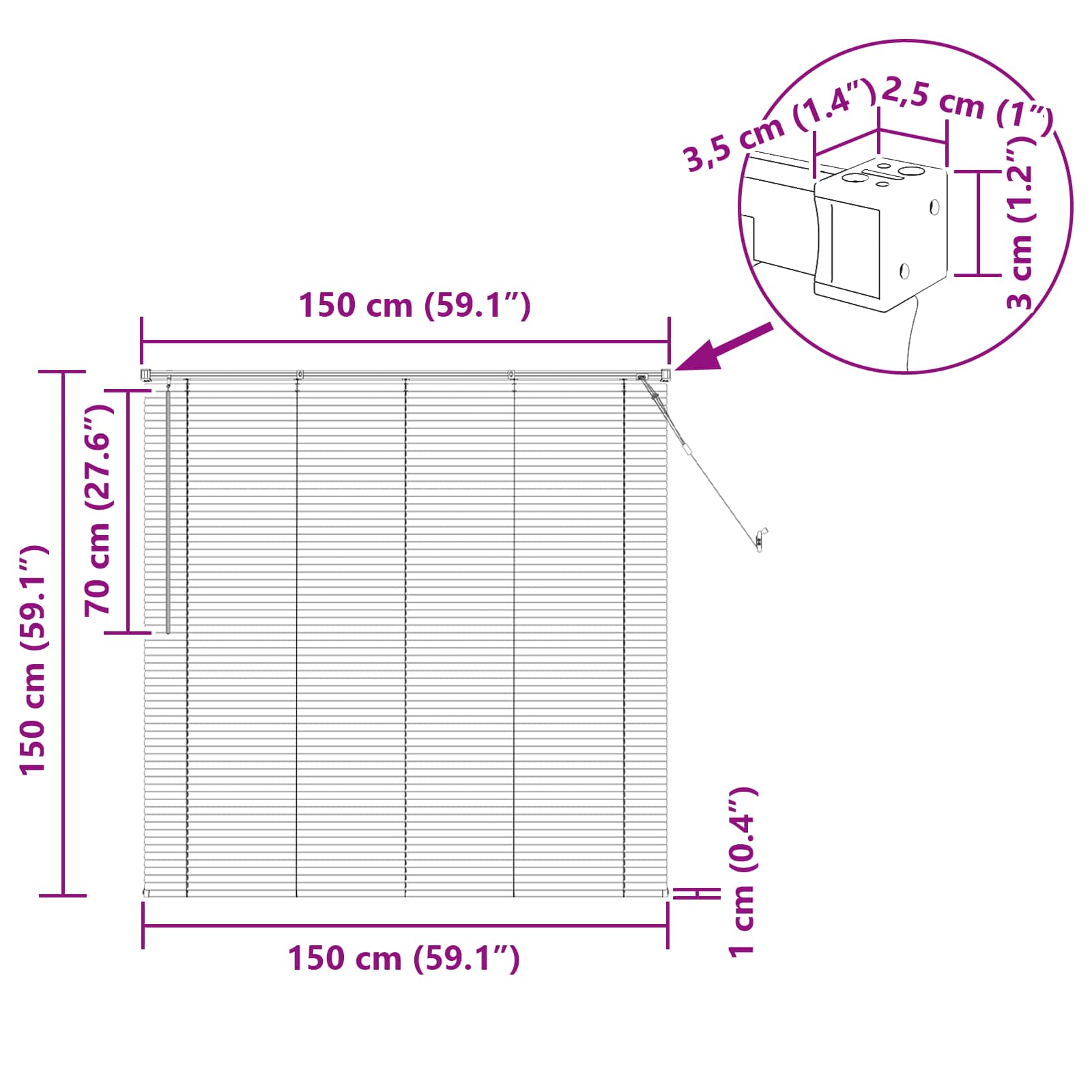 Jalousie Dunkelbraun mit Muster 150 x 150 cm 25 mm PVC