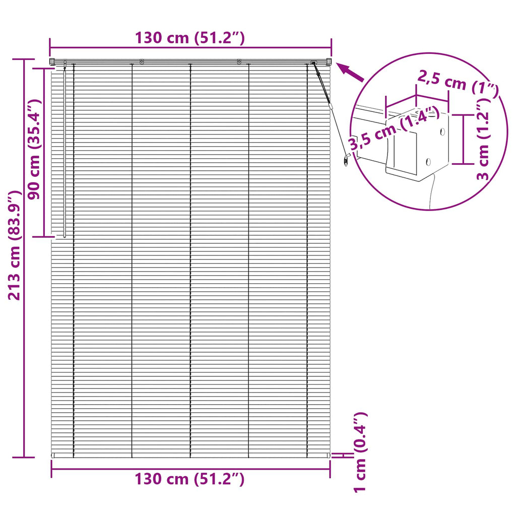 Jalousie Dunkelbraun mit Muster 213 x 130 cm 25 mm PVC