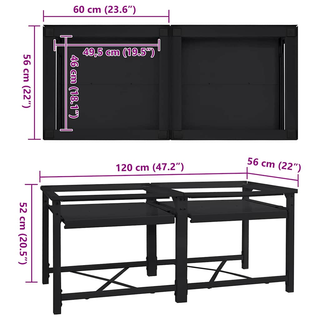 Waschmaschinen-Podest 2 Stk. Schwarz 120 x 56 x 52 cm Stahl