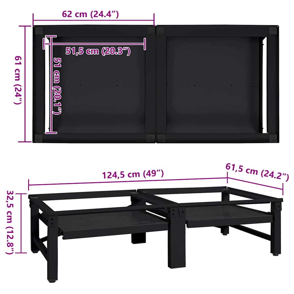 Waschmaschinen-Podest 2 pcs Schwarz 124,5 x 61,5 x 32,5 cm
