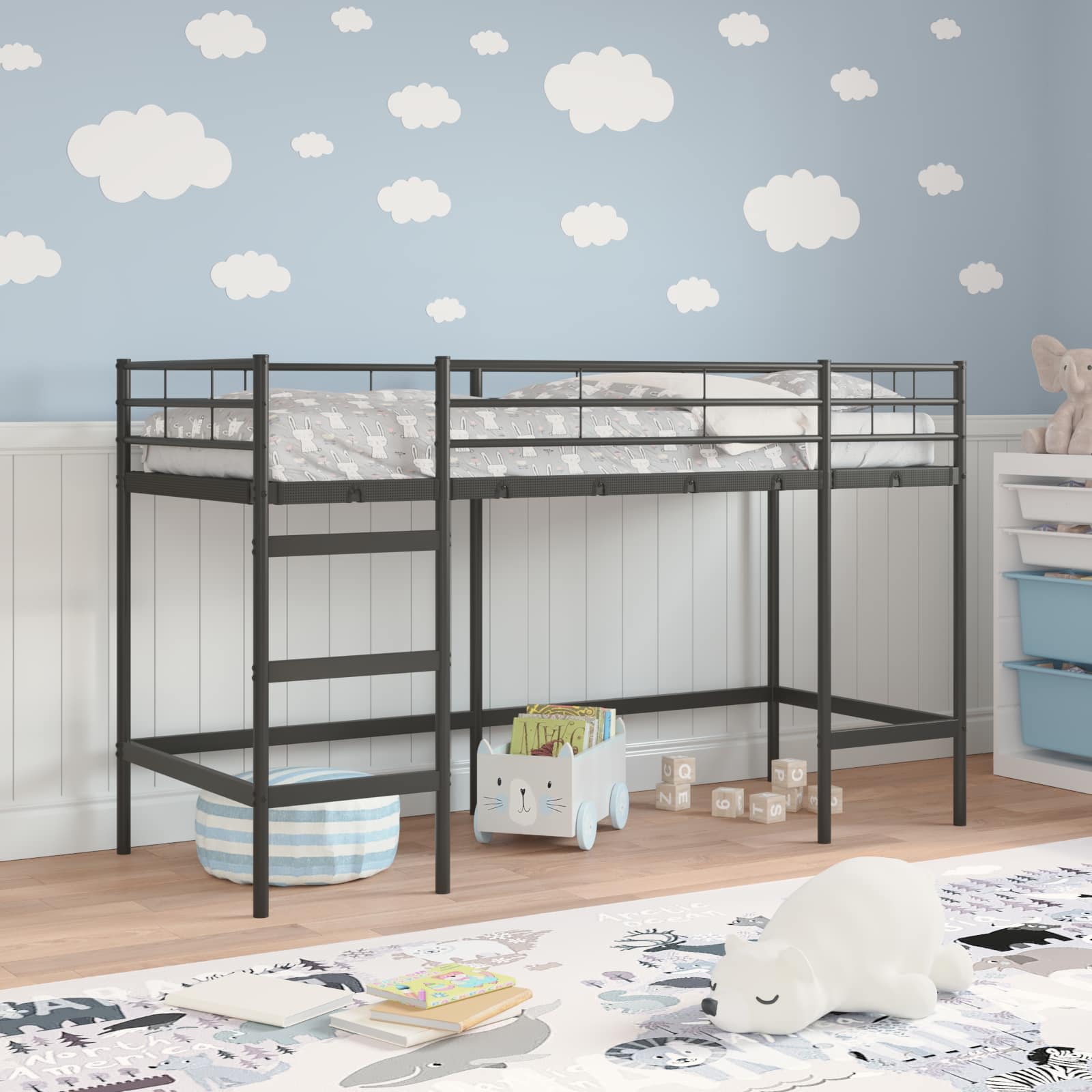 Kinderloftbett Schwarz 74,5 x 190 cm Stahl