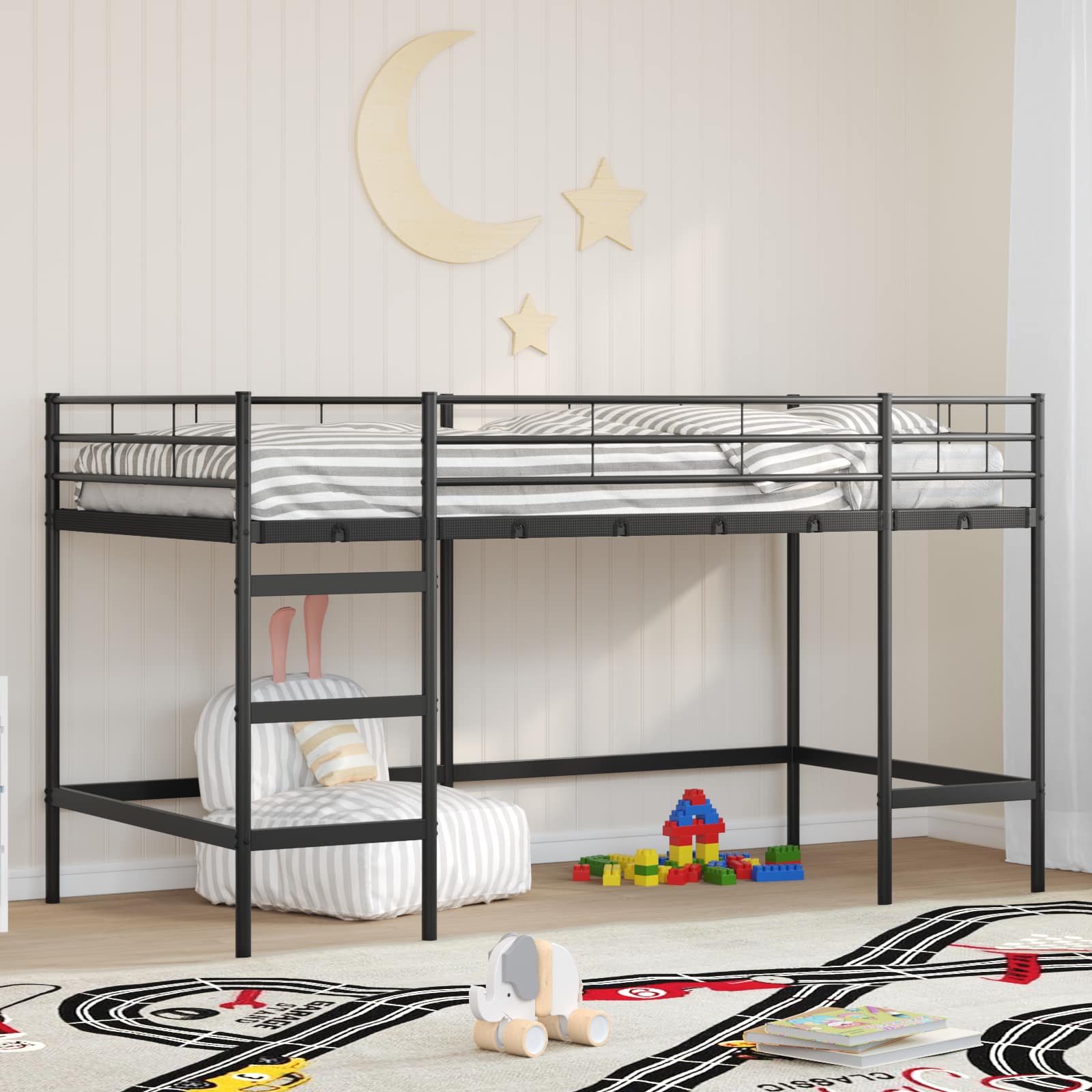 Kinderloftbett Schwarz 90 x 200 cm Stahl