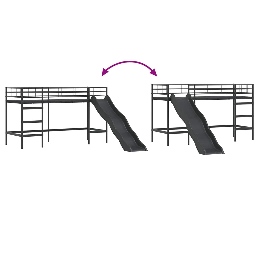 Kinder-Loftbett mit Rutsche Schwarz und Anthrazit 75 x 190 cm