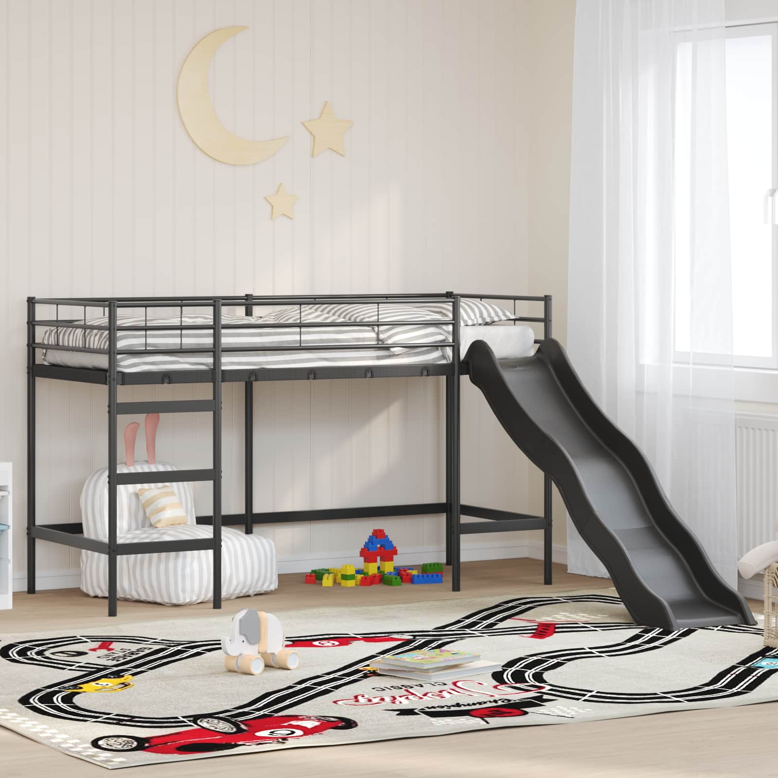 Kinder-Loftbett mit Rutsche Schwarz und Anthrazit 90 x 190 cm