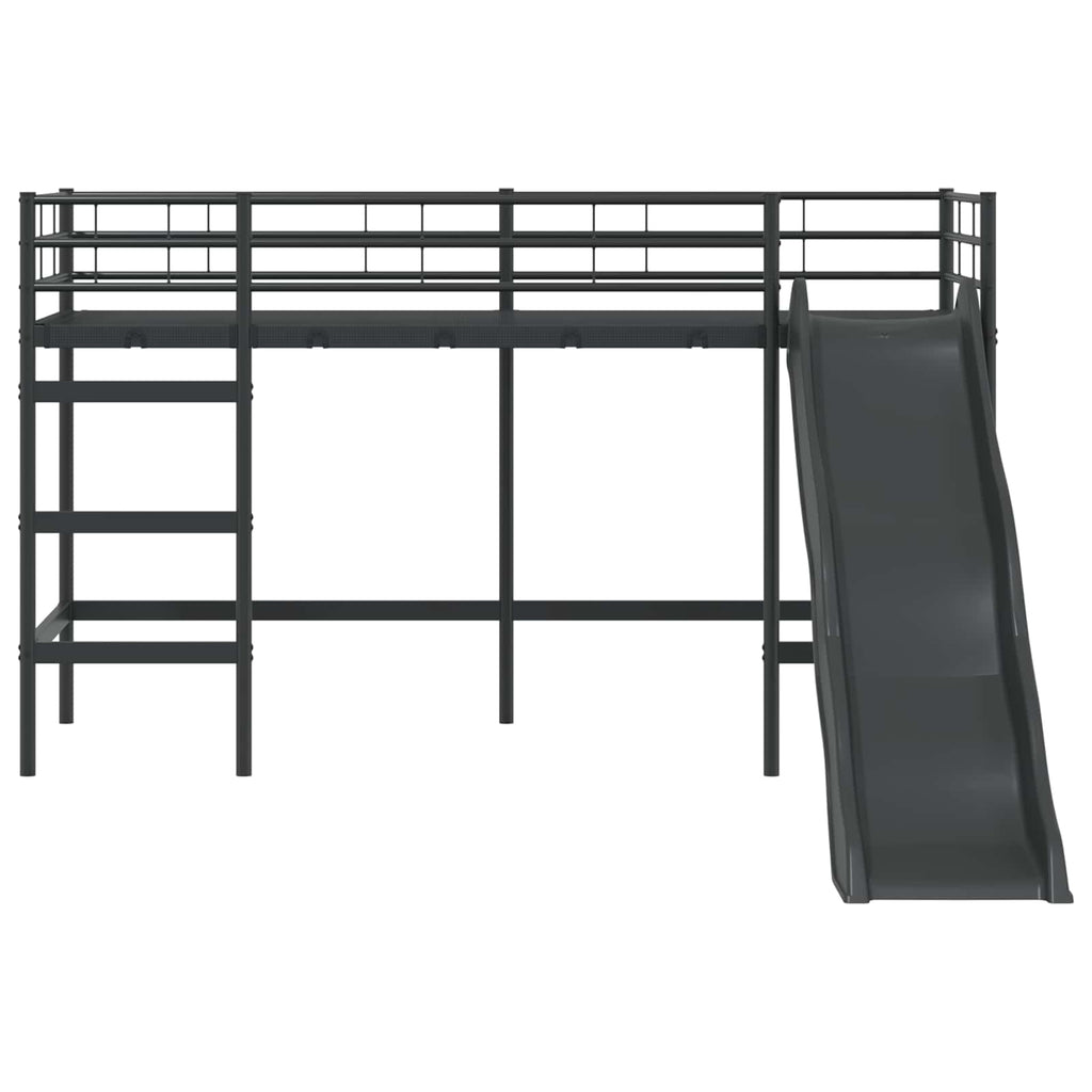 Kinder-Loftbett mit Rutsche Schwarz und Anthrazit 100 x 190 cm