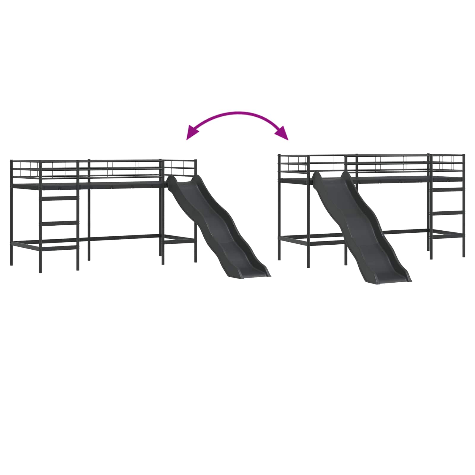 Kinder-Loftbett mit Rutsche Schwarz und Anthrazit 100 x 190 cm