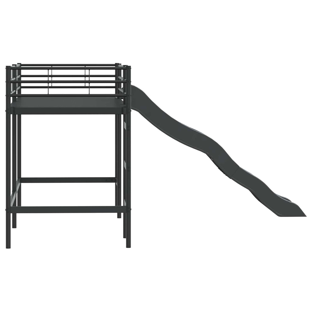 Kinder-Loftbett mit Rutsche Schwarz und Anthrazit 100 x 190 cm