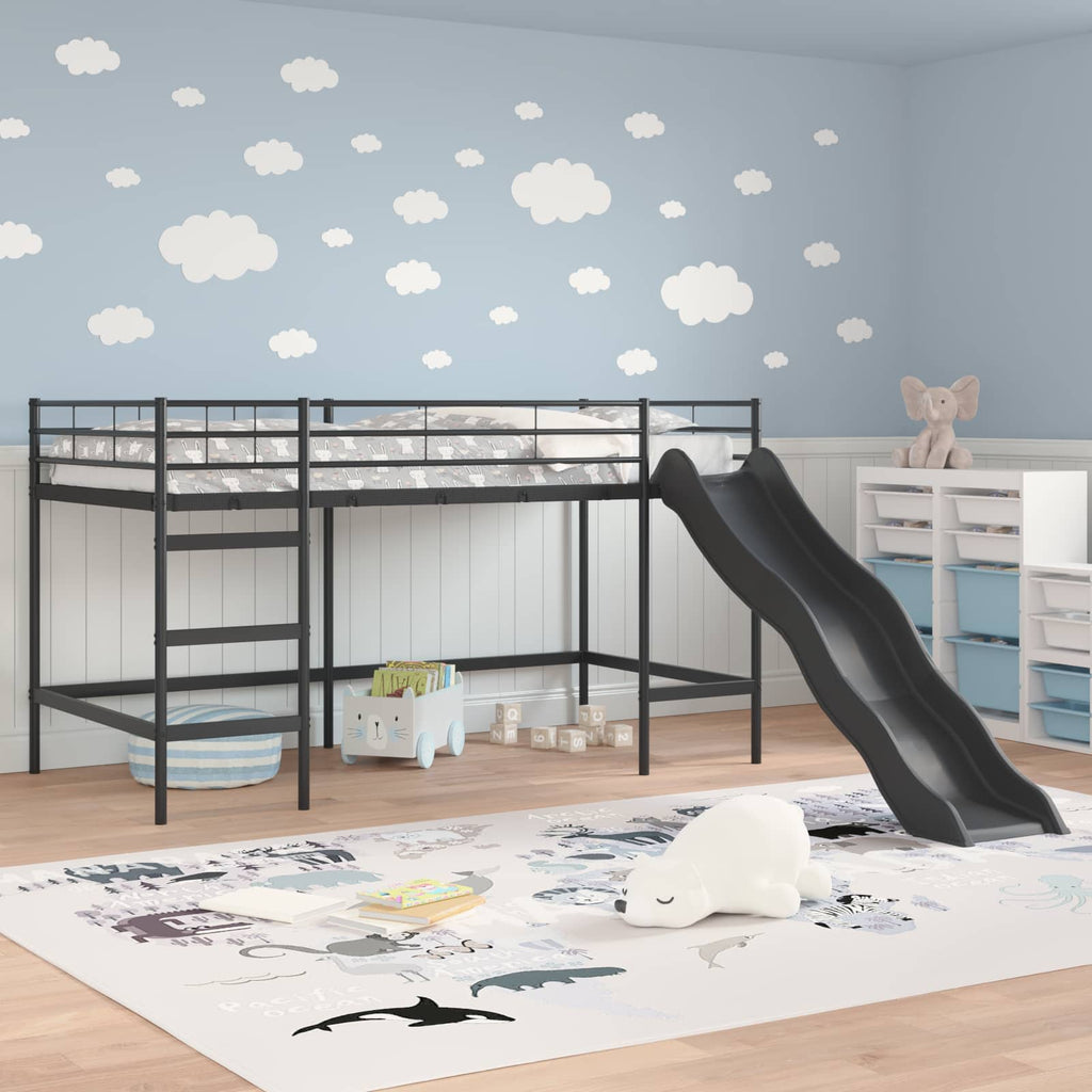 Kinder-Loftbett mit Rutsche Schwarz und Anthrazit 100 x 200 cm