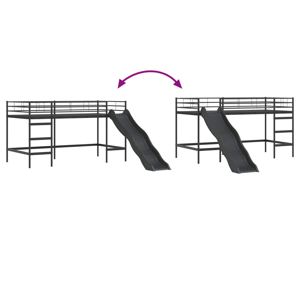 Kinder-Loftbett mit Rutsche Schwarz und Anthrazit 107 x 200 cm