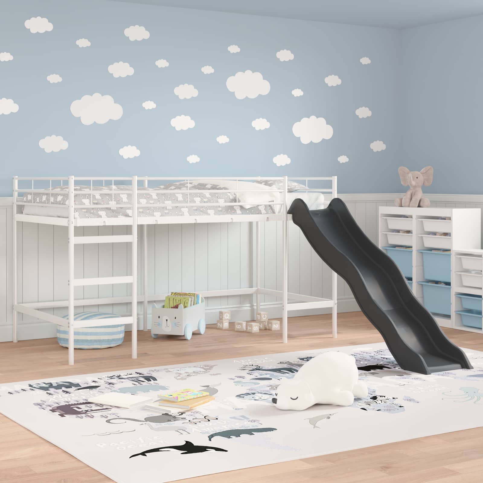 Kinder-Loftbett mit Rutsche Weiß und Anthrazit 80 x 200 cm