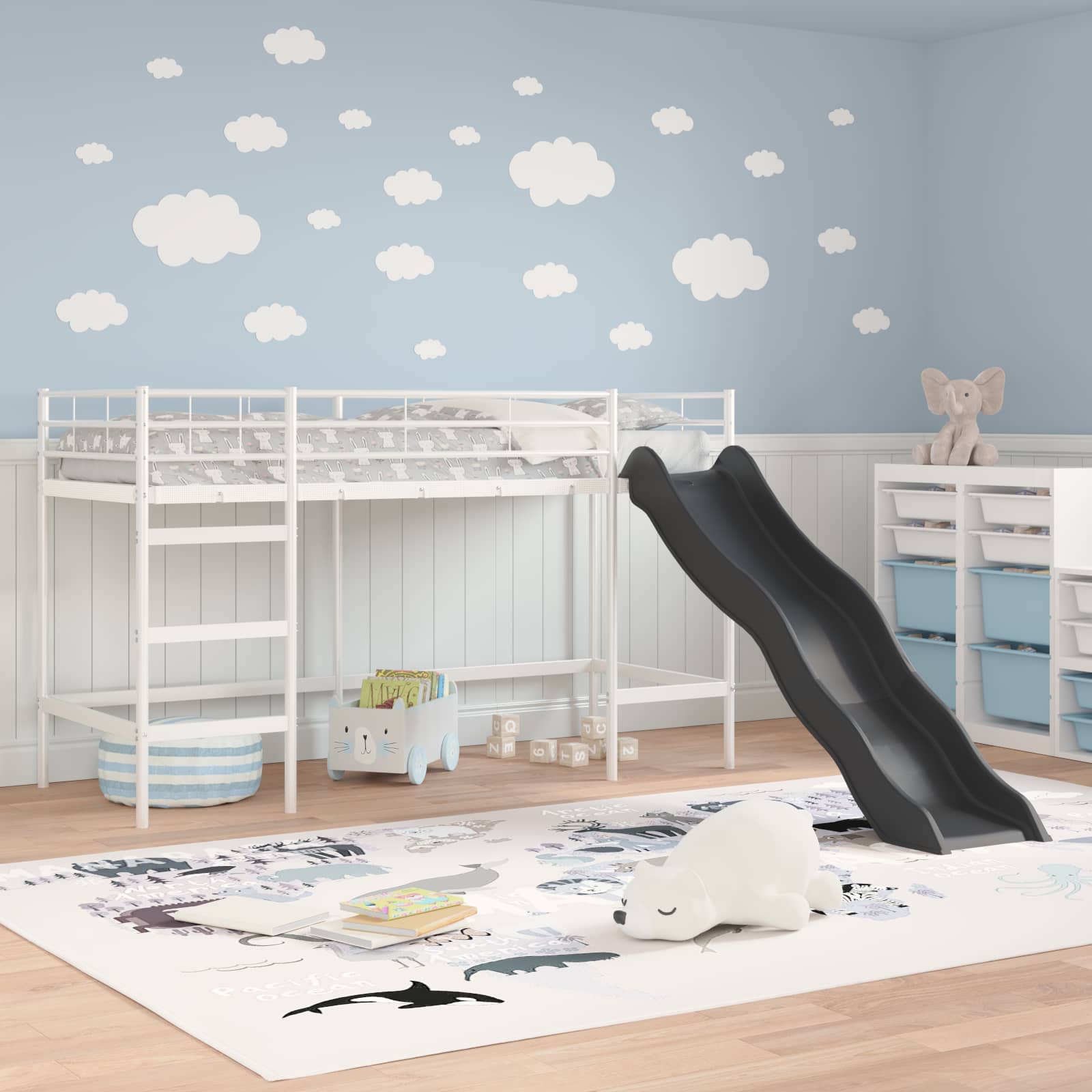 Kinder-Loftbett mit Rutsche Weiß und Anthrazit 90 x 190 cm