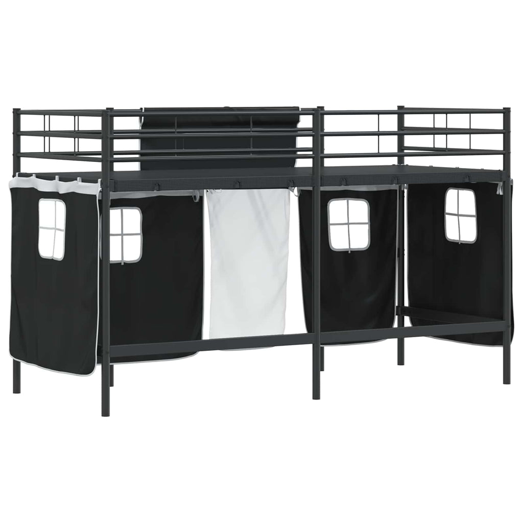 Kinder Loft Bettgestell mit Vorhängen Schwarz 75 x 190 cm