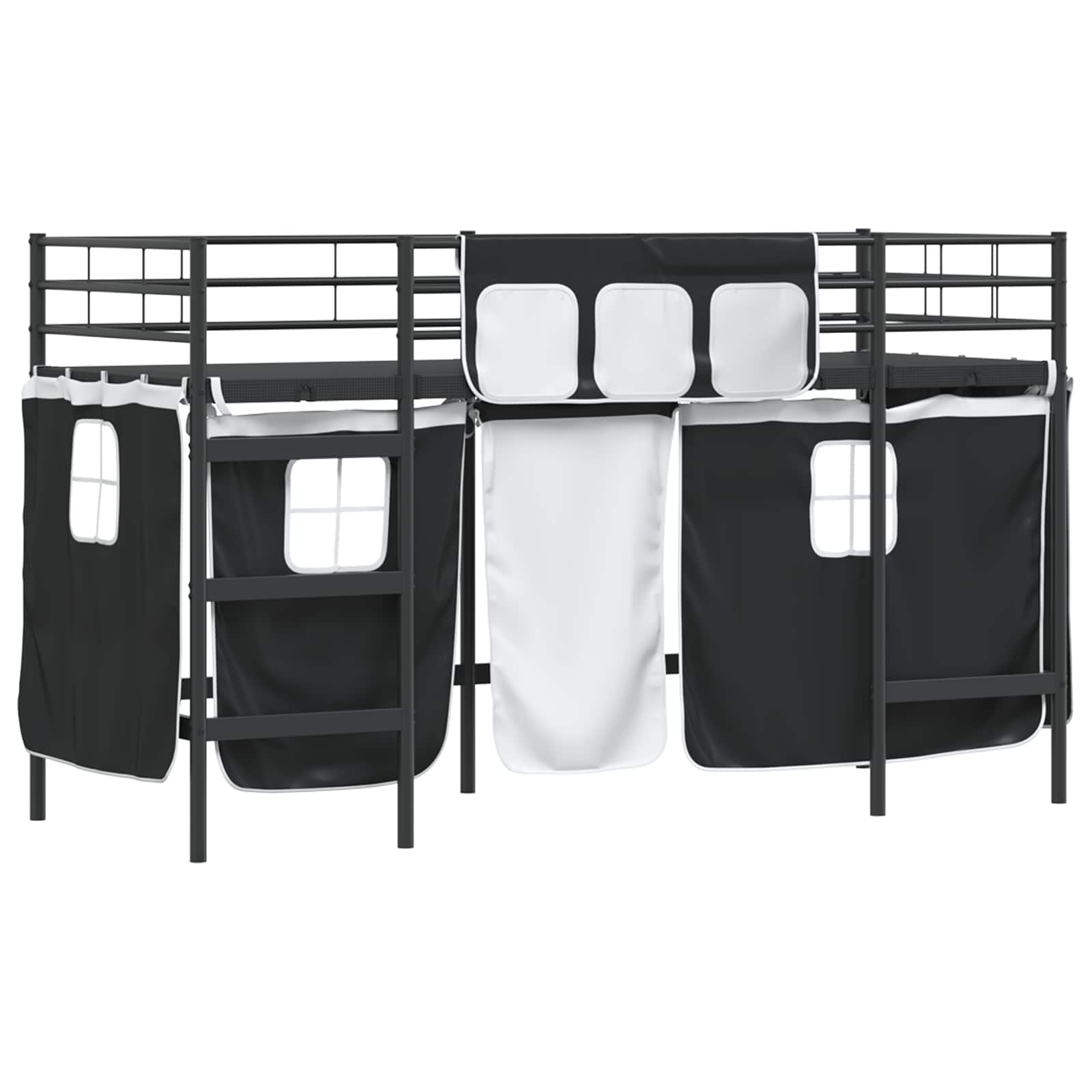 Kinder Loft Bettgestell mit Vorhängen Schwarz 90 x 190 cm
