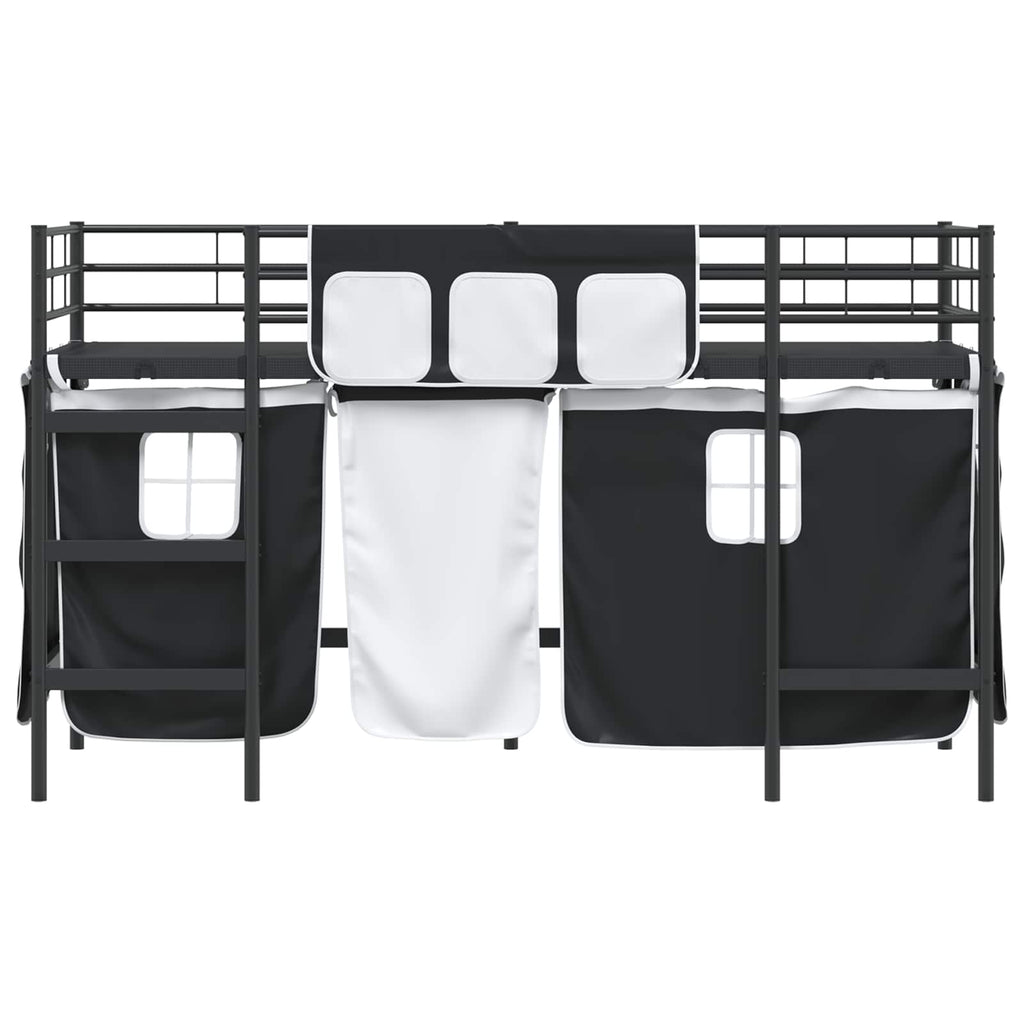 Kinder Loft Bettgestell mit Vorhängen Schwarz 90 x 190 cm