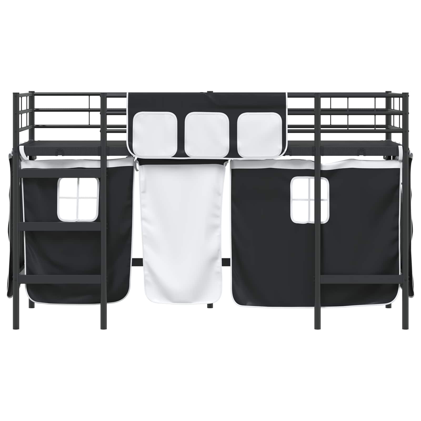 Kinder Loft Bettgestell mit Vorhängen Schwarz 90 x 190 cm
