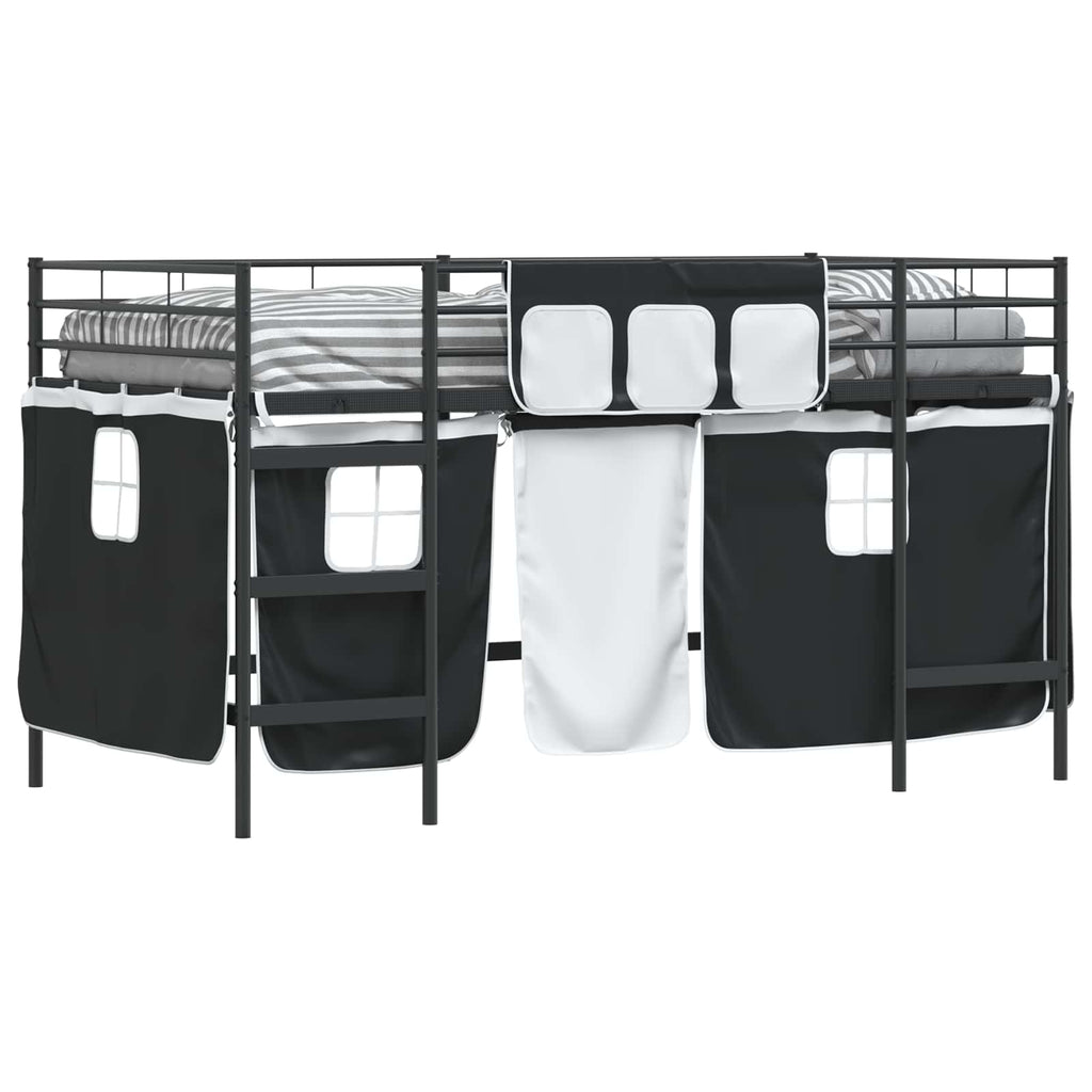 Kinder Loft Bettgestell mit Vorhängen Schwarz 90 x 200 cm