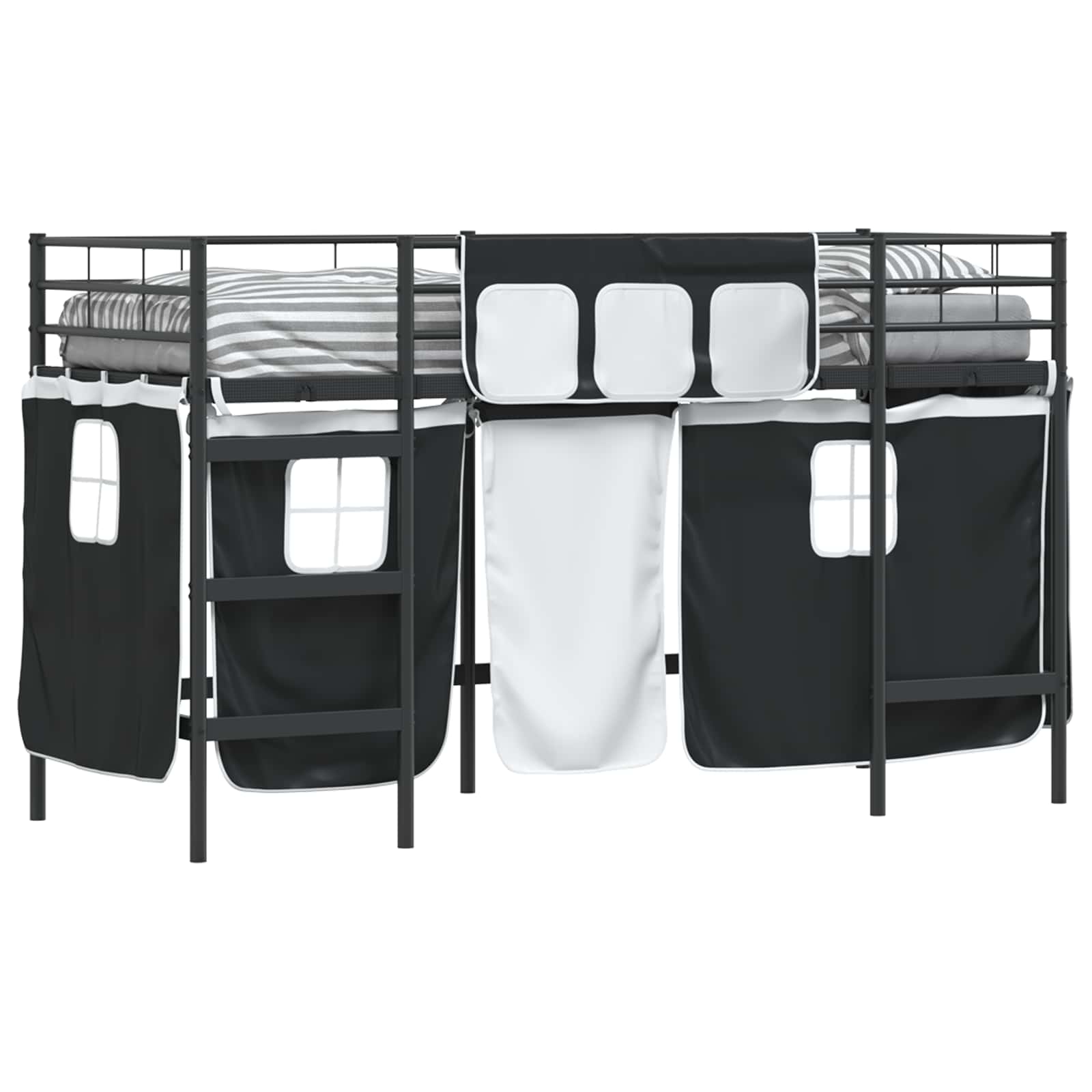 Kinder Loft Bettgestell mit Vorhängen Schwarz 100 x 190 cm