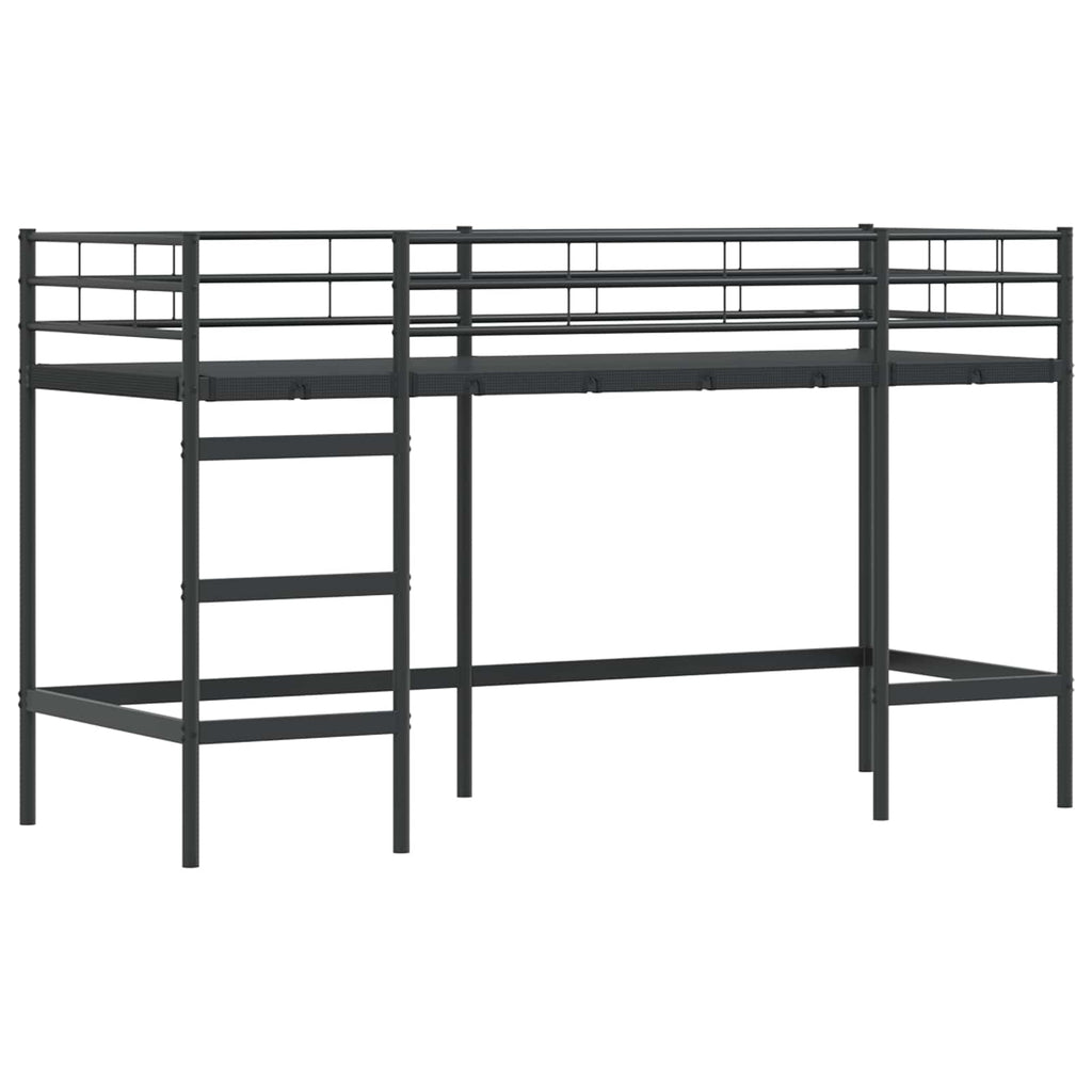 Kinder Loft Bettgestell mit Vorhängen Schwarz 100 x 190 cm