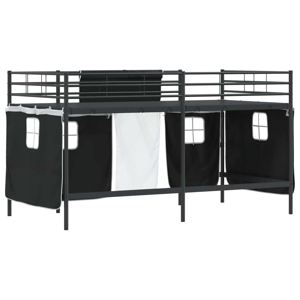 Kinder Loft Bettgestell mit Vorhängen Schwarz 100 x 200 cm