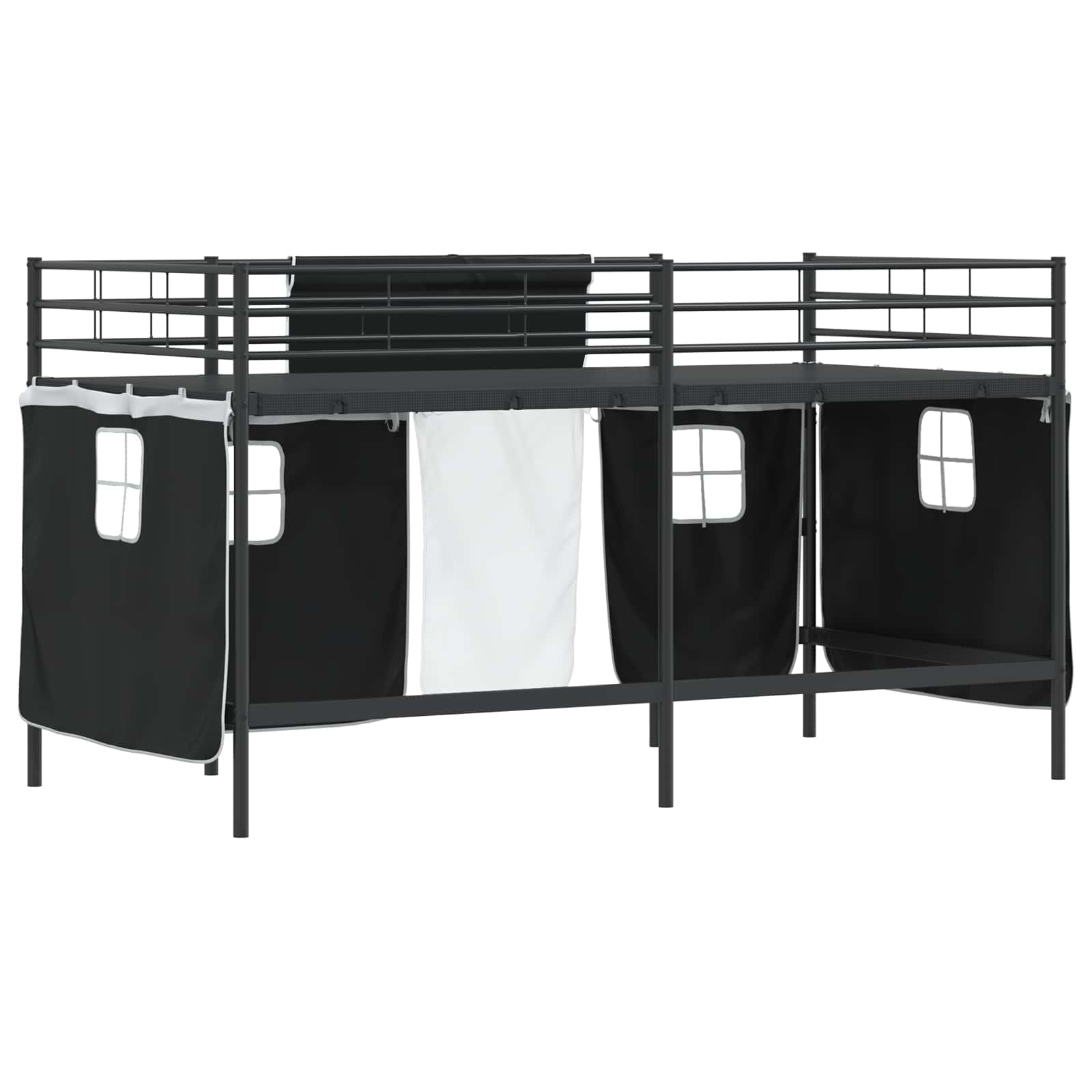 Kinder Loft Bettgestell mit Vorhängen Schwarz 100 x 200 cm