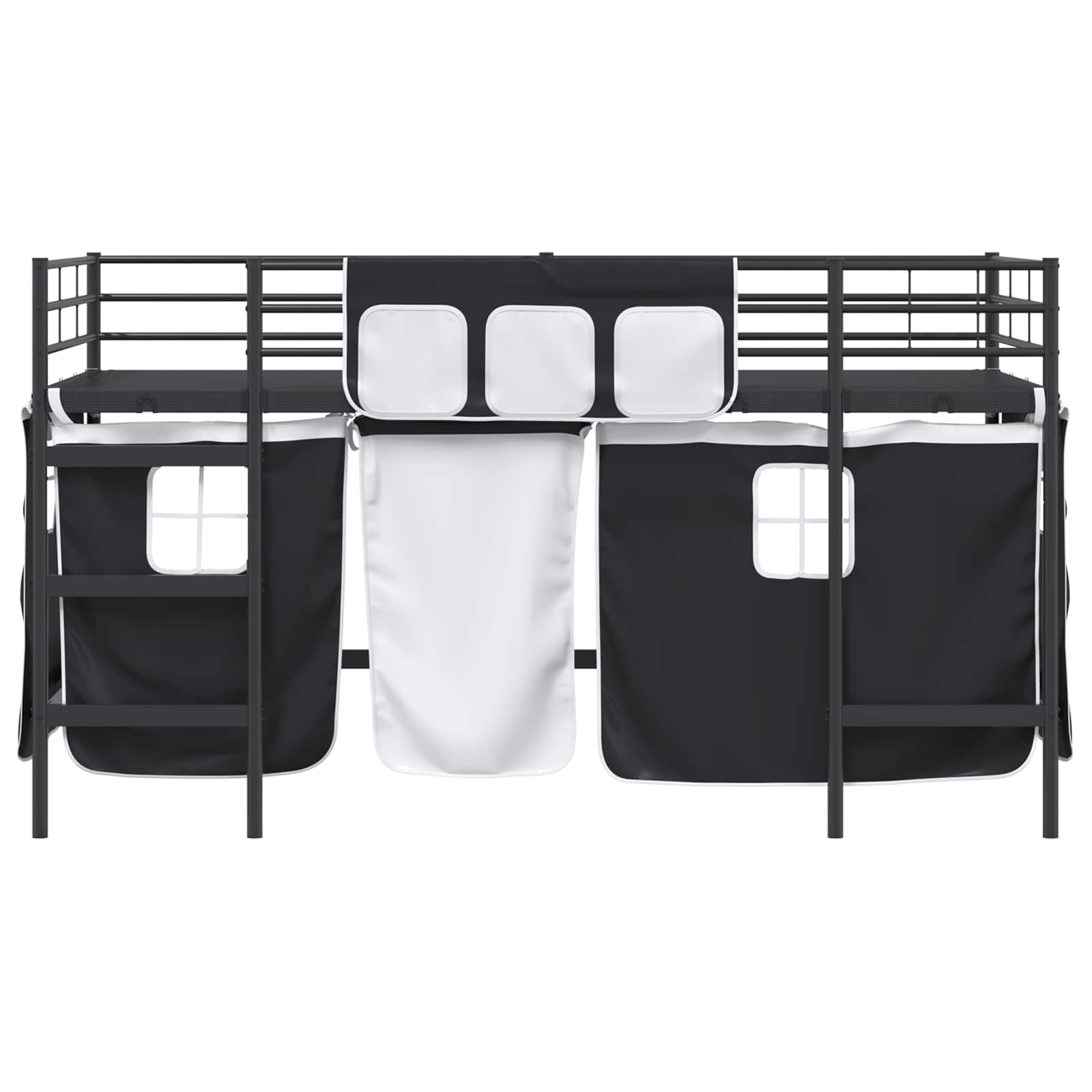 Kinder Loft Bettgestell mit Vorhängen Schwarz 100 x 200 cm