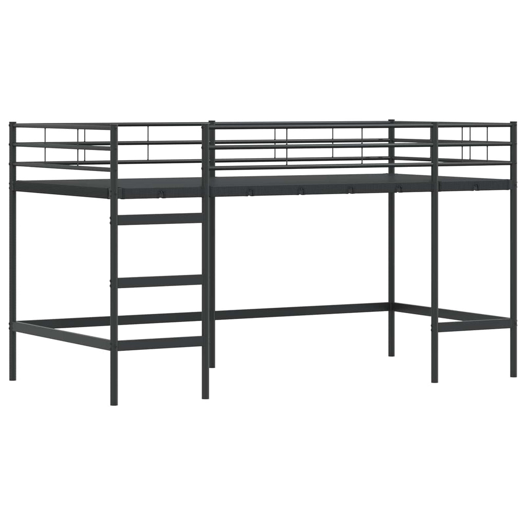 Kinder Loft Bettgestell mit Vorhängen Schwarz 107 x 200 cm