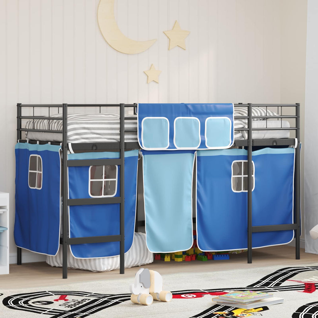 Kinder Loft Bettgestell mit Vorhängen Schwarz und Blau