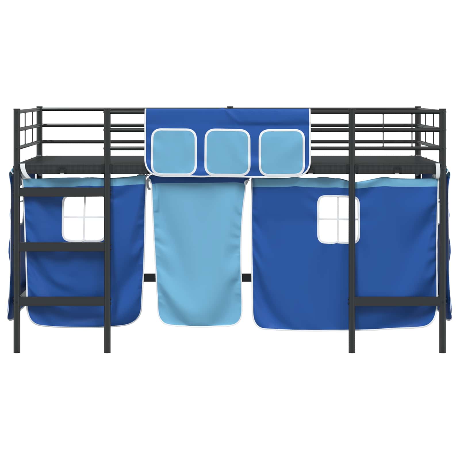 Kinder Loft Bettgestell mit Vorhängen Schwarz und Blau