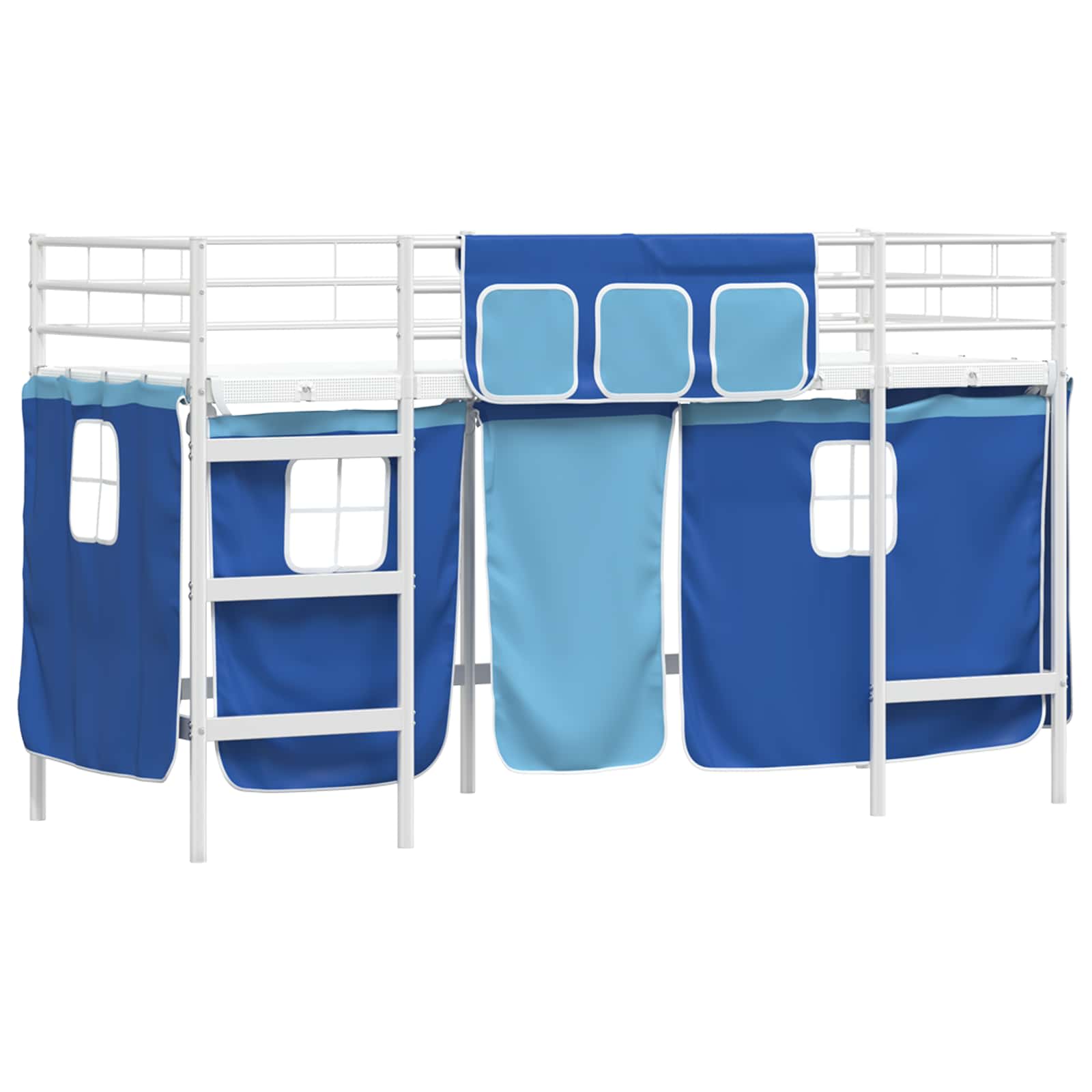 Kinder Loft Bettgestell mit Vorhängen Weiß und Blau 75 x 190 cm