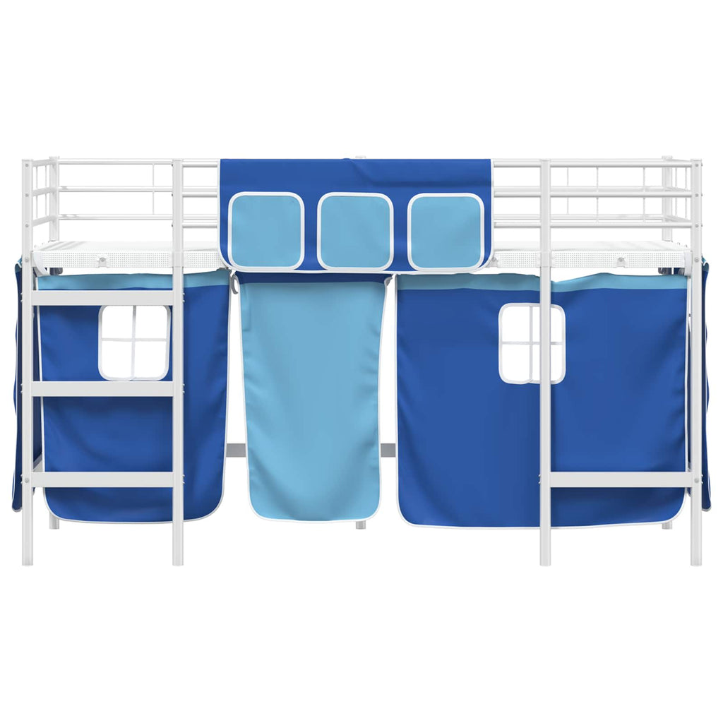 Kinder Loft Bettgestell mit Vorhängen Weiß und Blau 75 x 190 cm