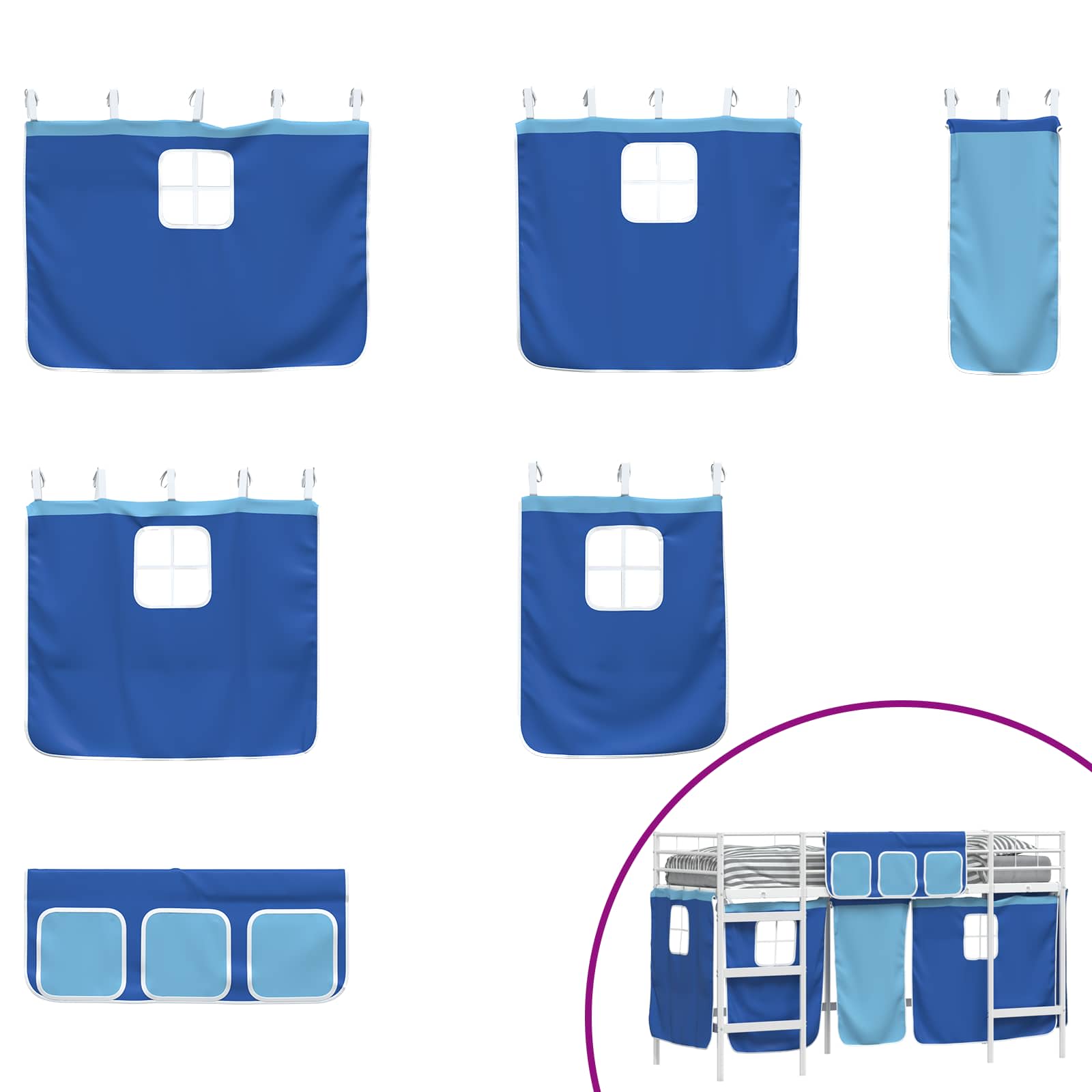 Kinder Loft Bettgestell mit Vorhängen Weiß und Blau 75 x 190 cm