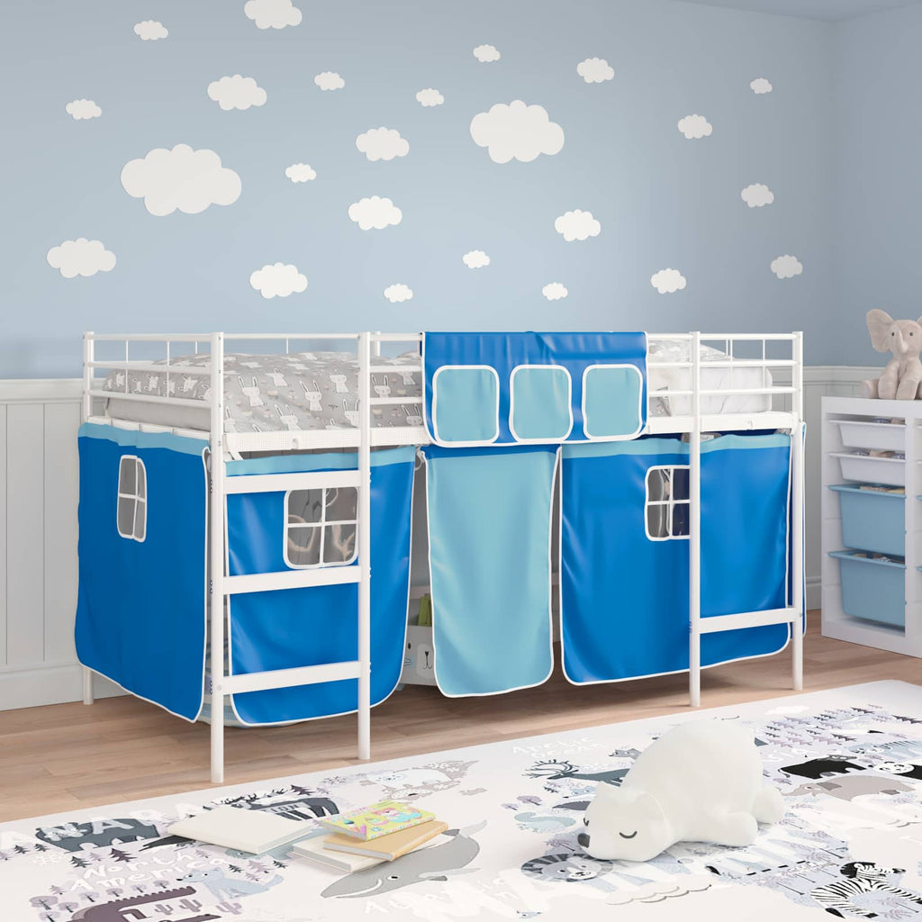 Kinder Loft Bettgestell mit Vorhängen Weiß und Blau 80 x 200 cm