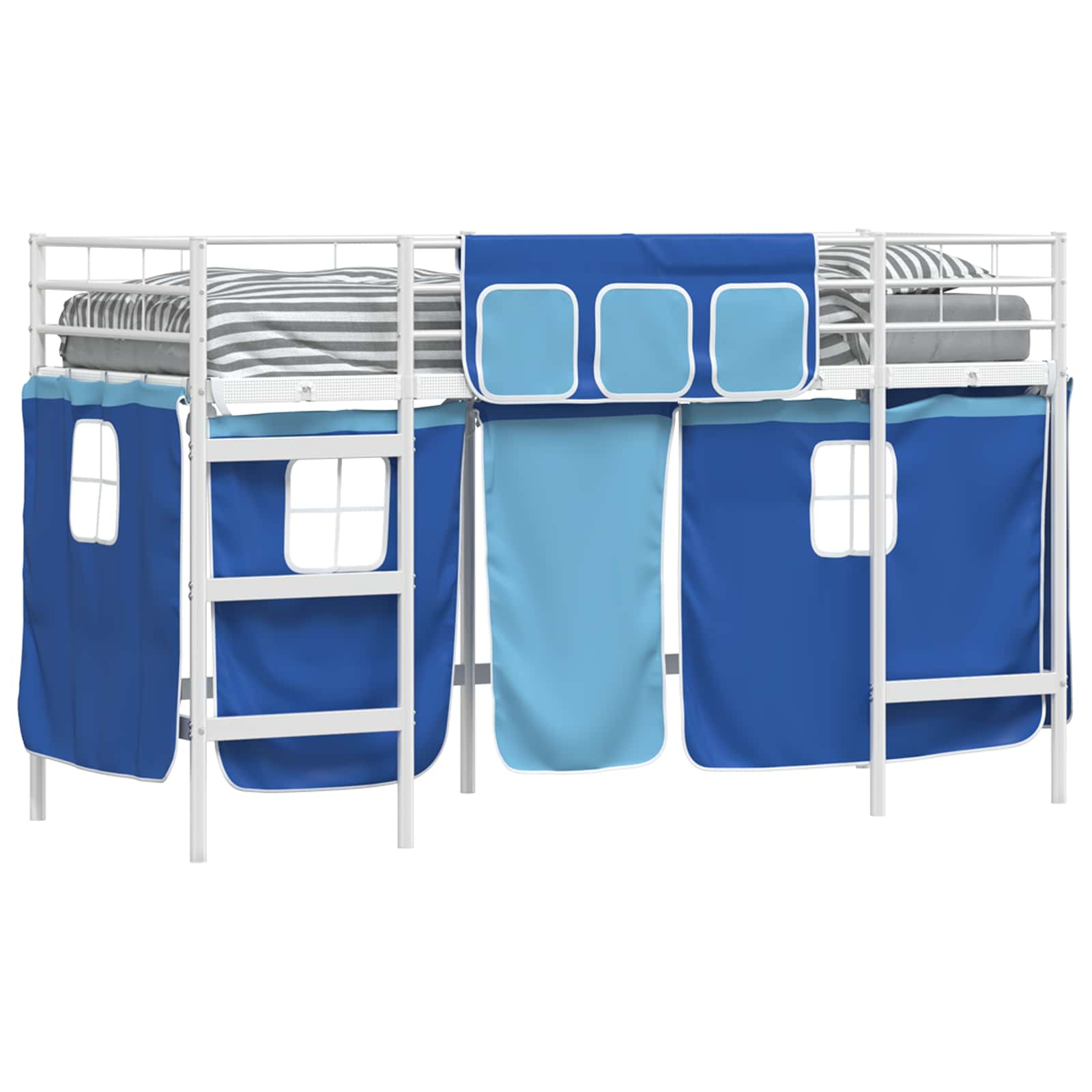 Kinder Loft Bettgestell mit Vorhängen Weiß und Blau 90 x 190 cm