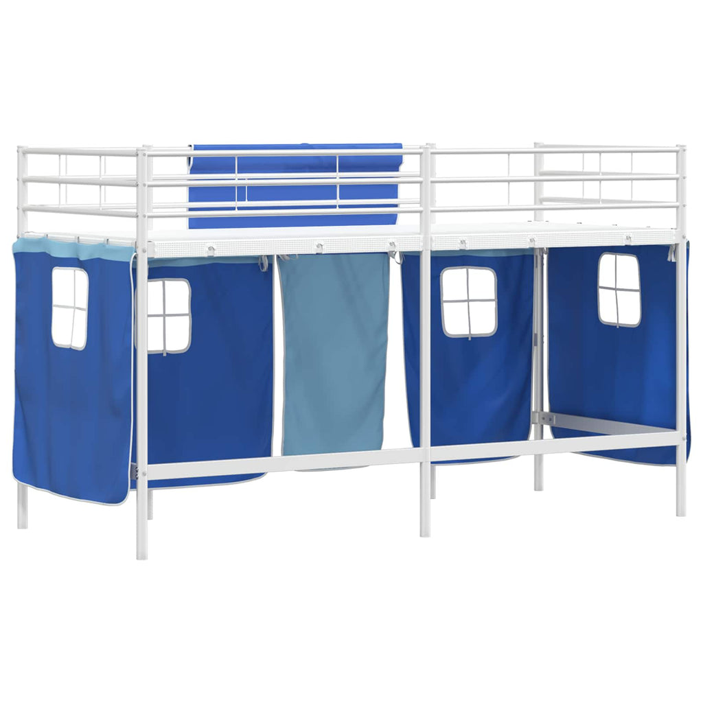Kinder Loft Bettgestell mit Vorhängen Weiß und Blau 90 x 190 cm