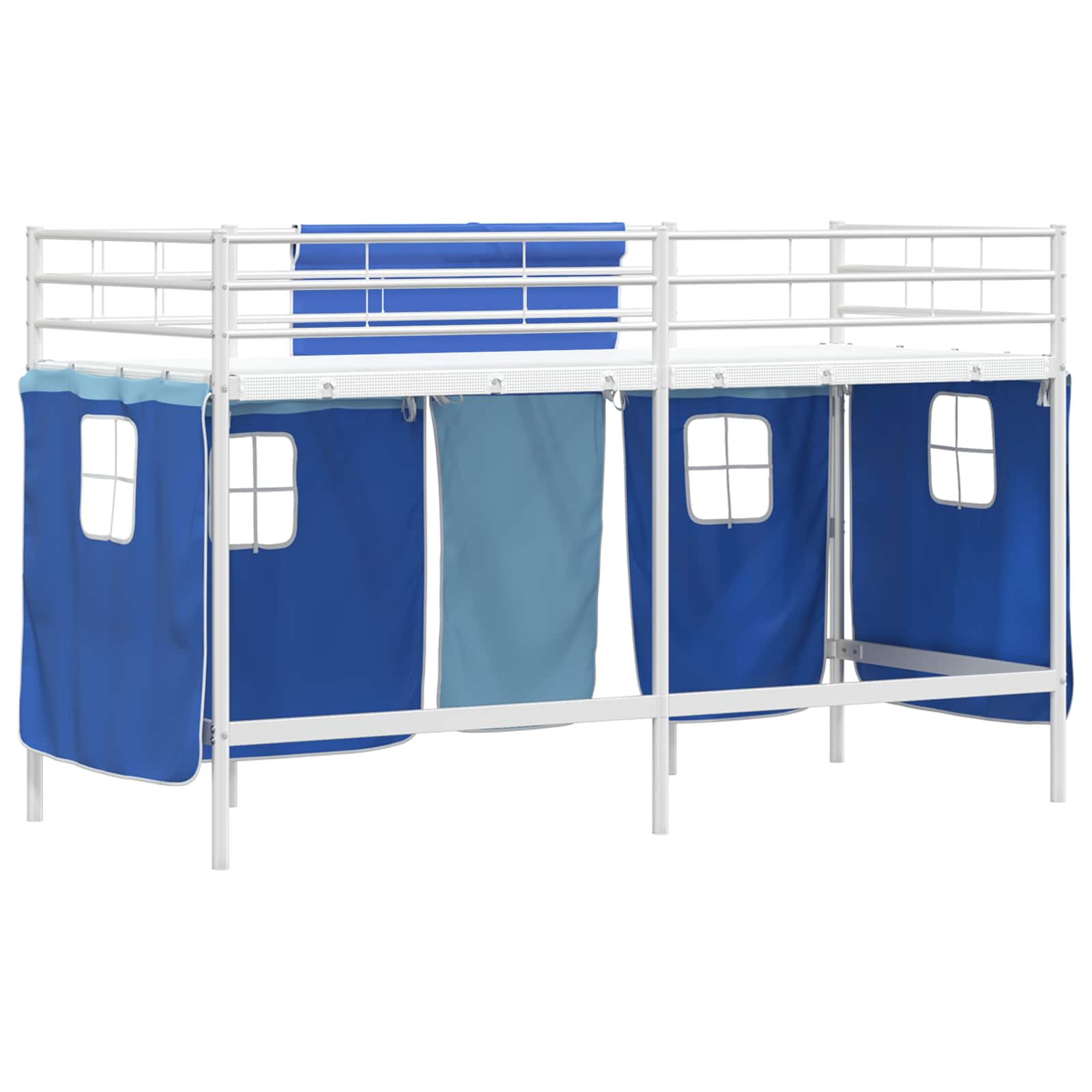 Kinder Loft Bettgestell mit Vorhängen Weiß und Blau 90 x 190 cm