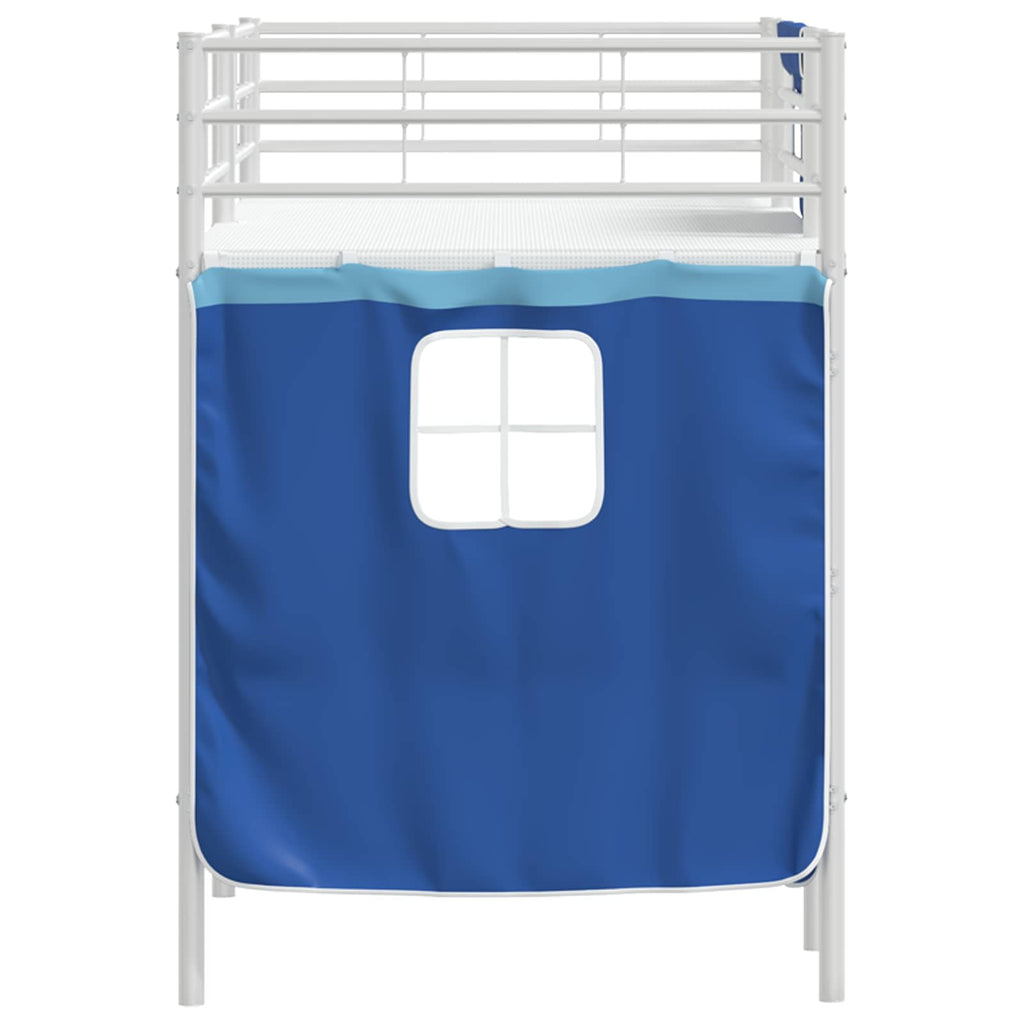 Kinder Loft Bettgestell mit Vorhängen Weiß und Blau 90 x 190 cm