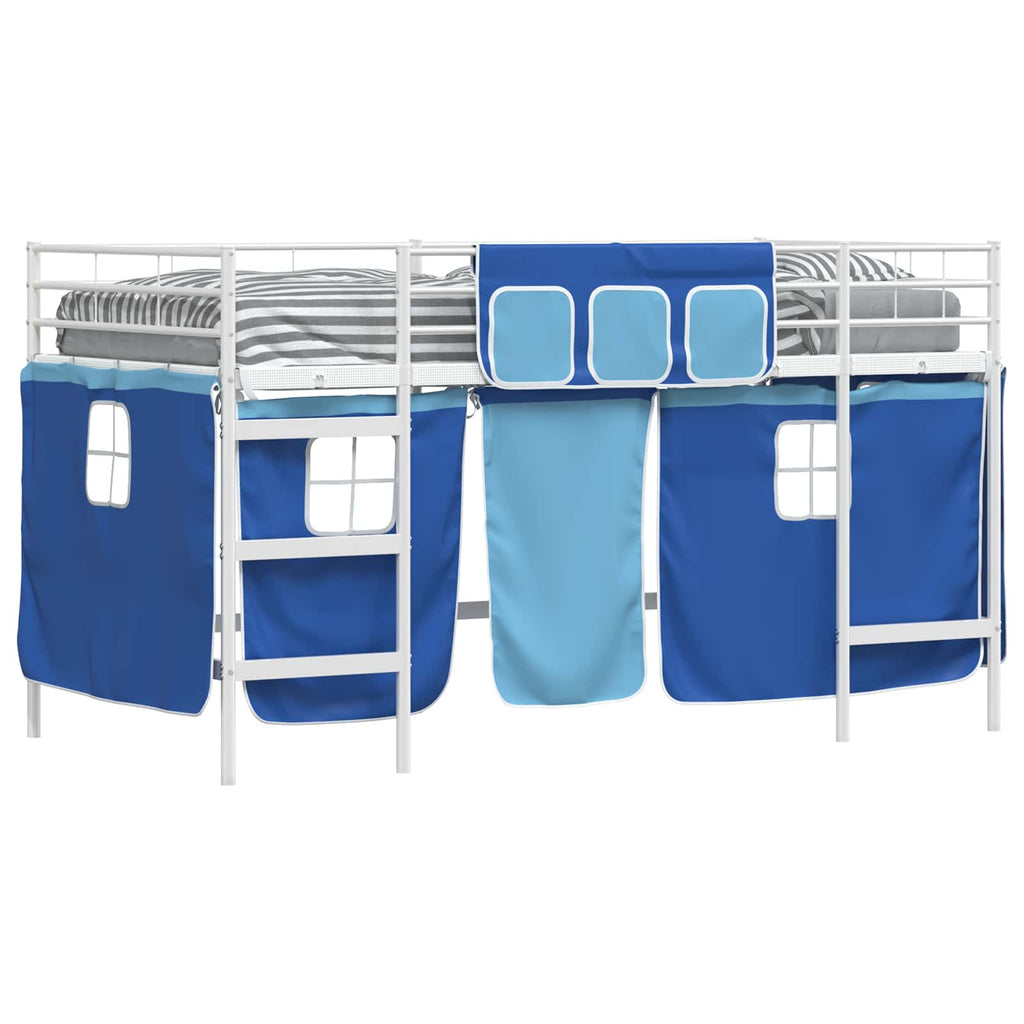 Kinder Loft Bettgestell mit Vorhängen Weiß und Blau 90 x 200 cm