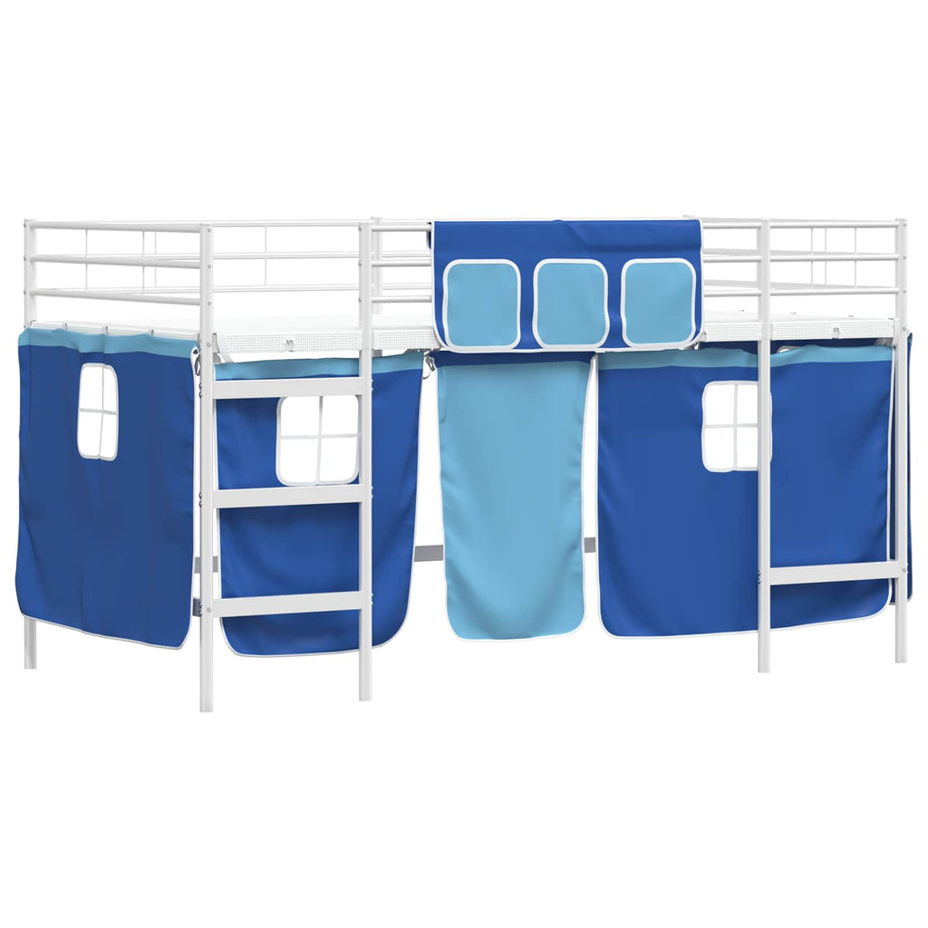 Kinder Loft Bettgestell mit Vorhängen Weiß und Blau 90 x 200 cm