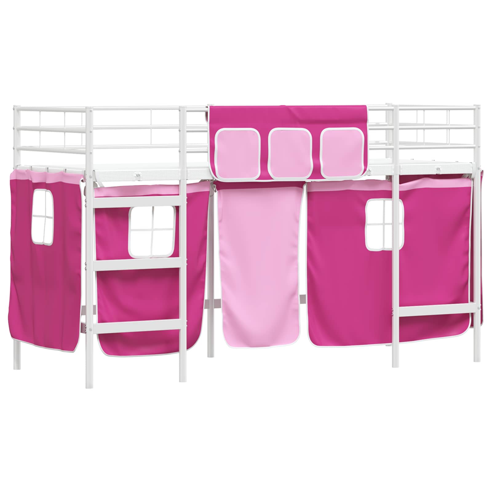 Kinder Loft Bettgestell mit Vorhängen Weiß und Rosa 75 x 190 cm