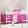 Kinder Loft Bettgestell mit Vorhängen Weiß und Rosa 80 x 200 cm