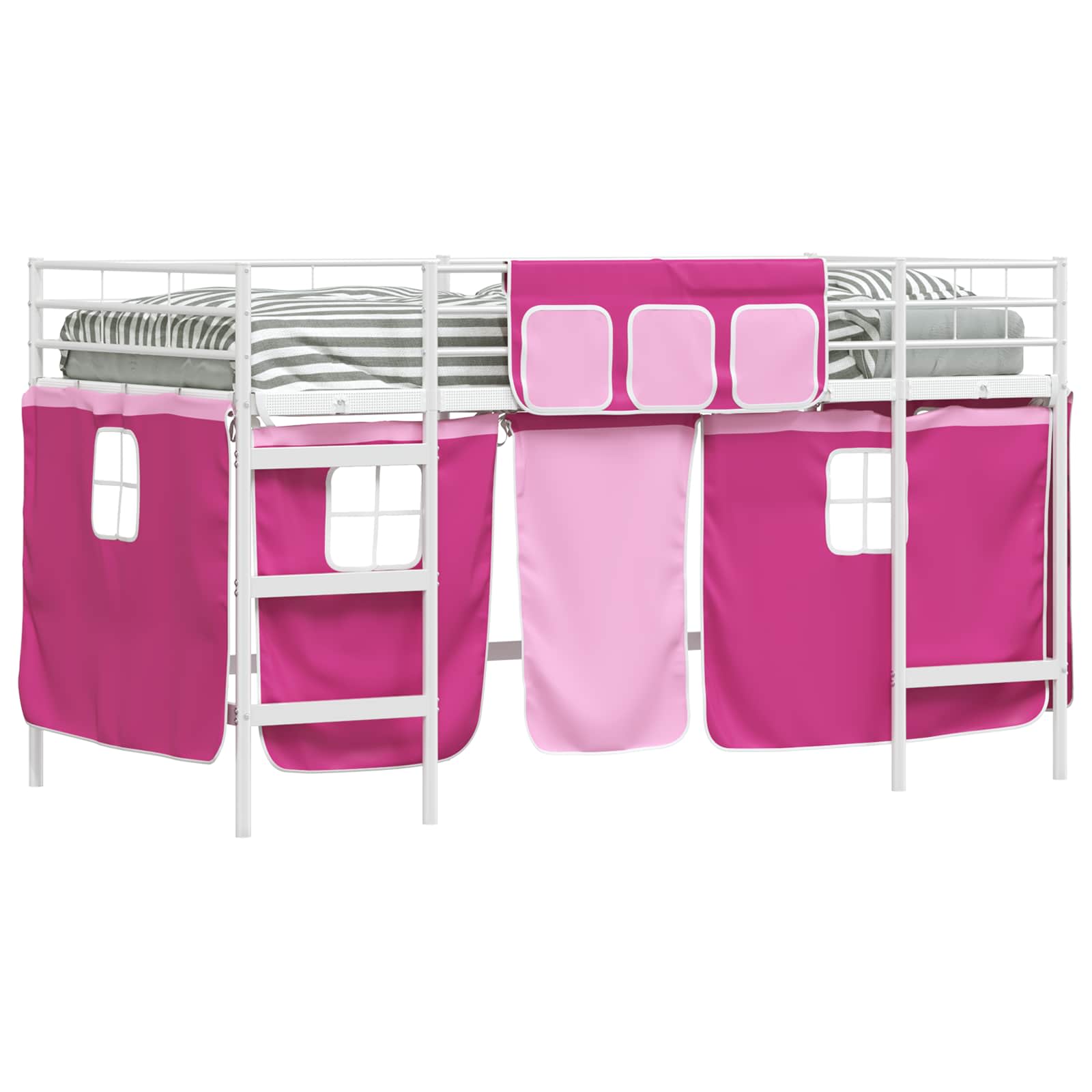 Kinder Loft Bettgestell mit Vorhängen Weiß und Rosa 80 x 200 cm