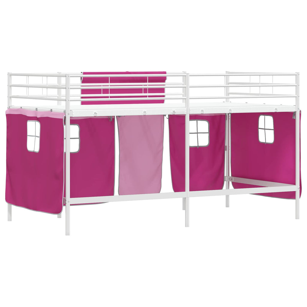 Kinder Loft Bettgestell mit Vorhängen Weiß und Rosa 80 x 200 cm