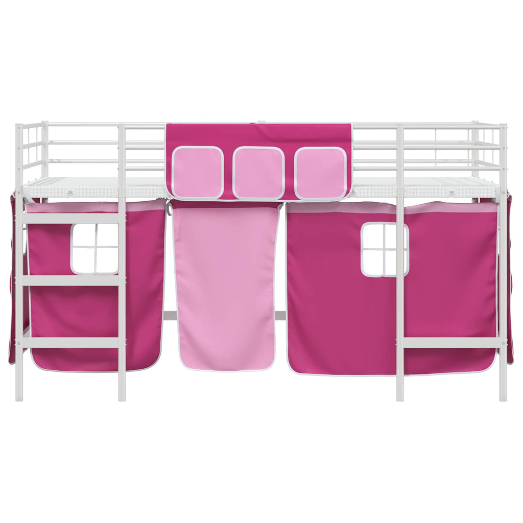Kinder Loft Bettgestell mit Vorhängen Weiß und Rosa 80 x 200 cm