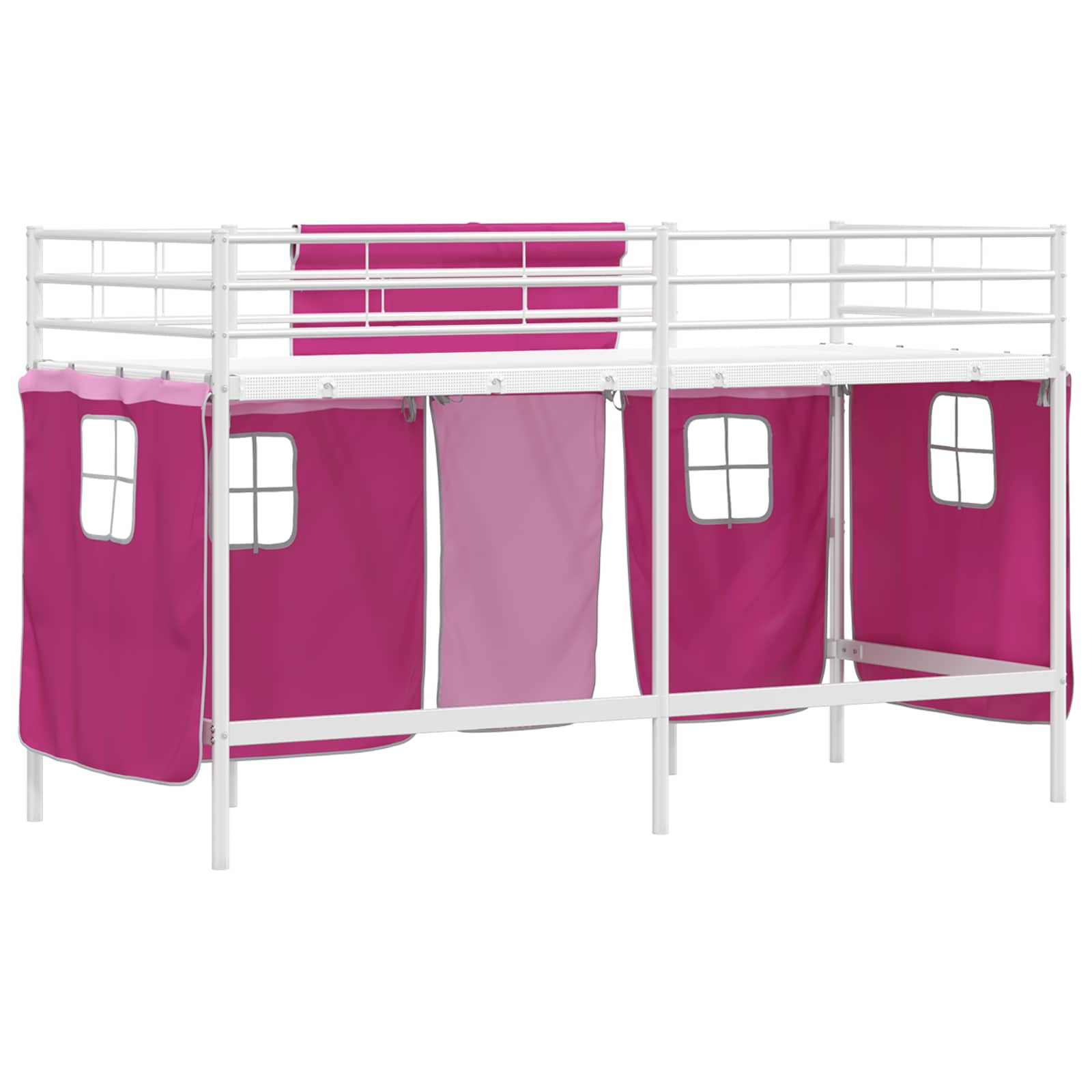 Kinder Loft Bettgestell mit Vorhängen Weiß und Rosa 90 x 190 cm
